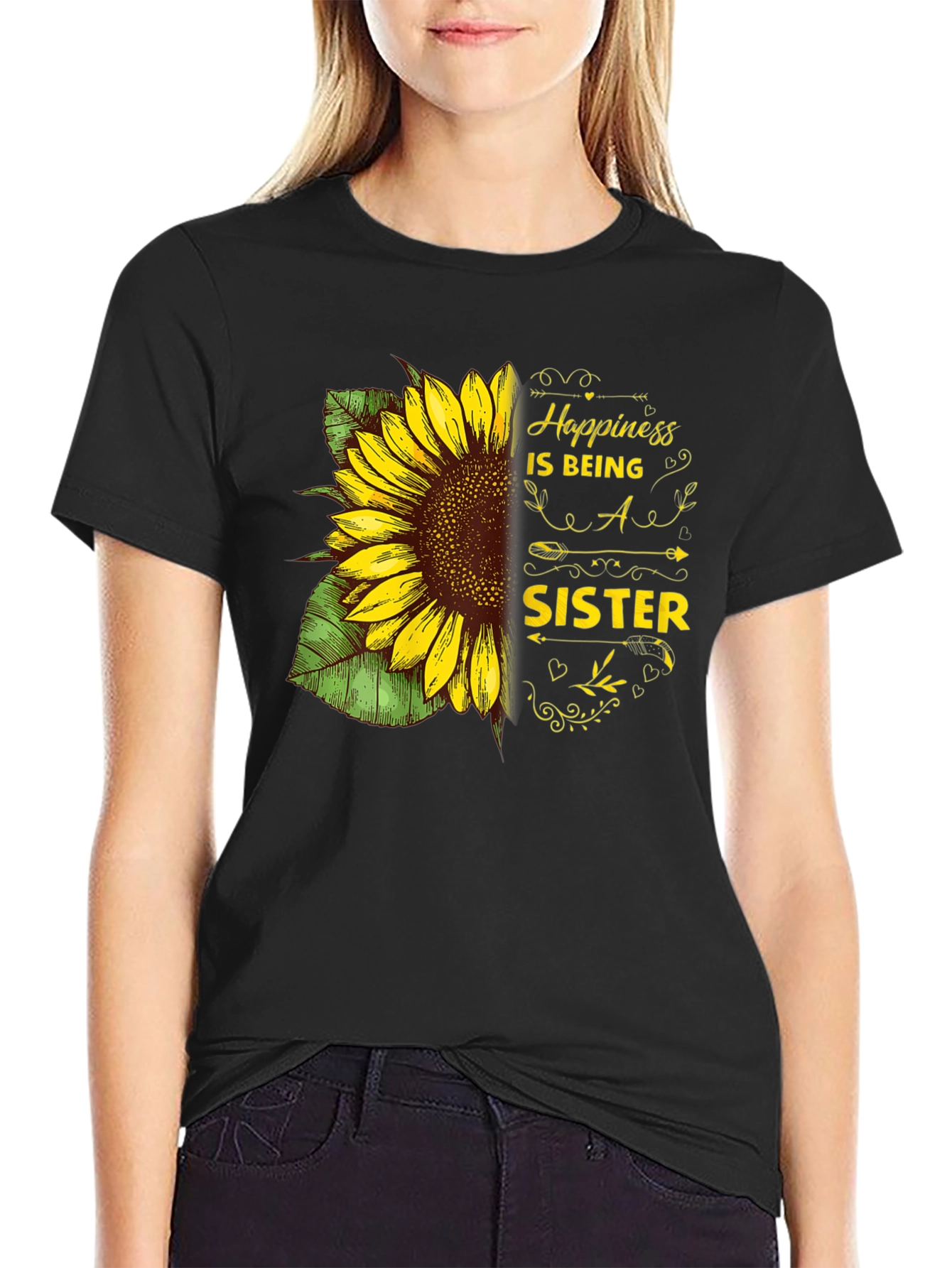 Happiness is Being a Sister Sunflower Graphic Tee