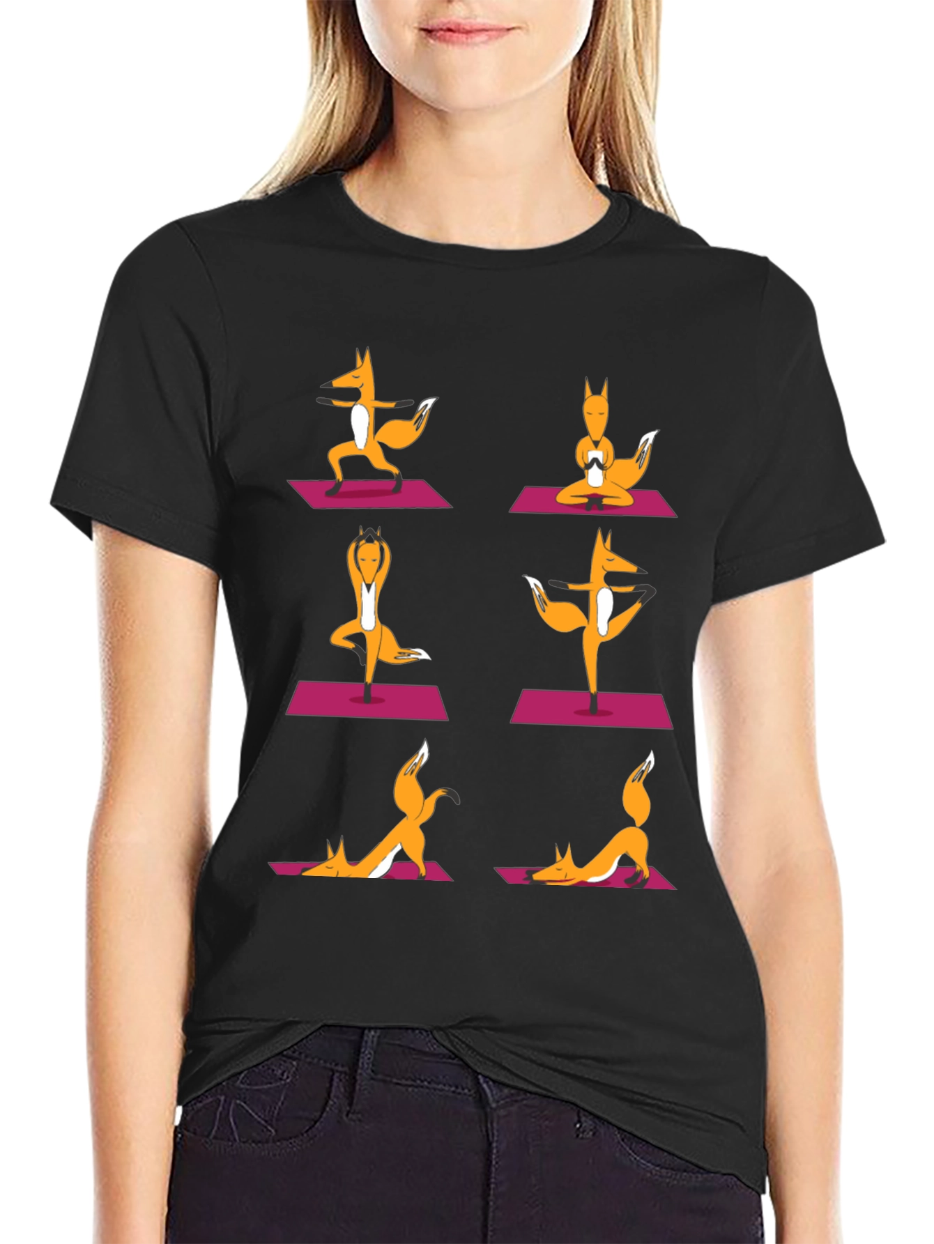 Yoga Foxes Graphic T-Shirt - Mens Black Tee