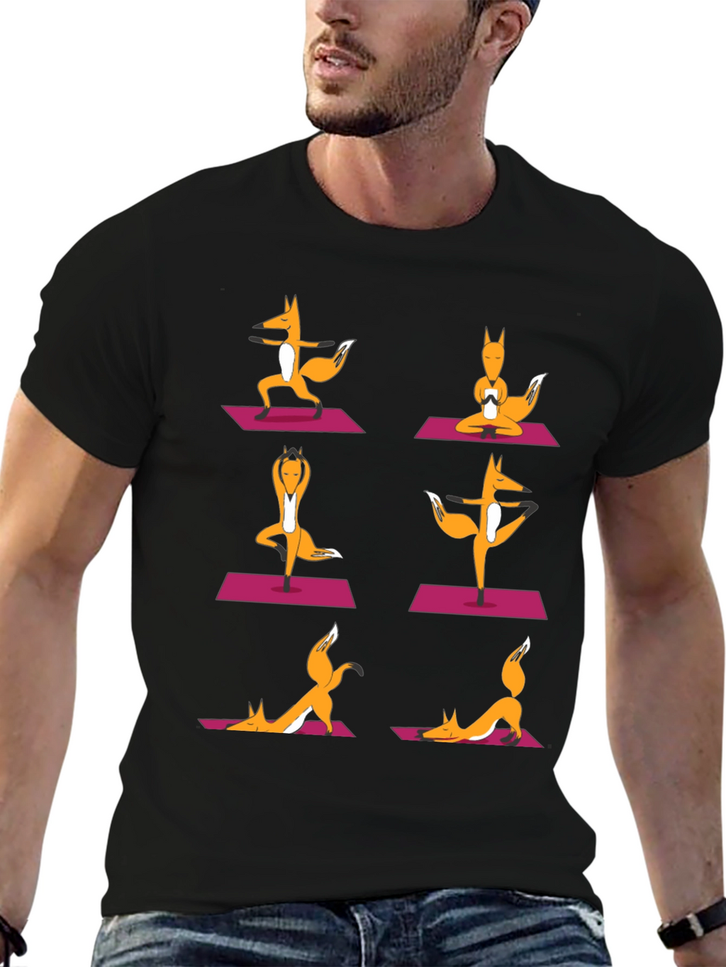 Yoga Foxes Graphic T-Shirt - Mens Black Tee