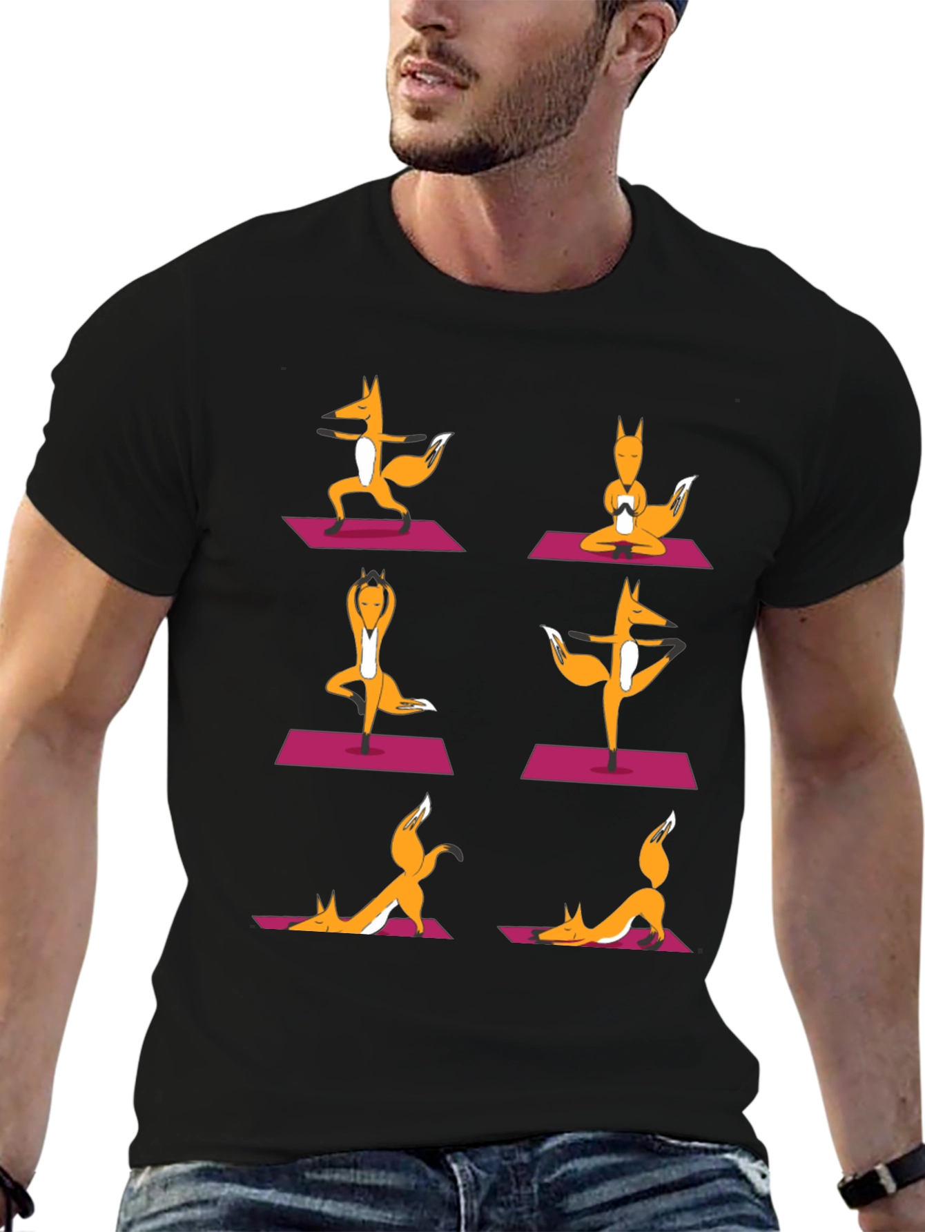 Yoga Foxes Graphic T-Shirt - Mens Black Tee