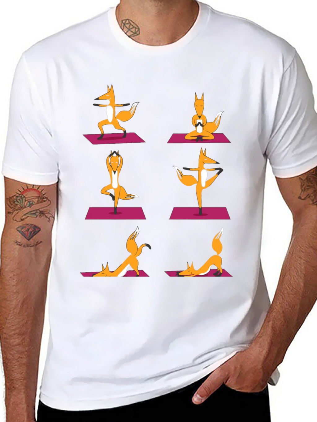 Yoga Foxes Graphic T-Shirt - Mens Black Tee