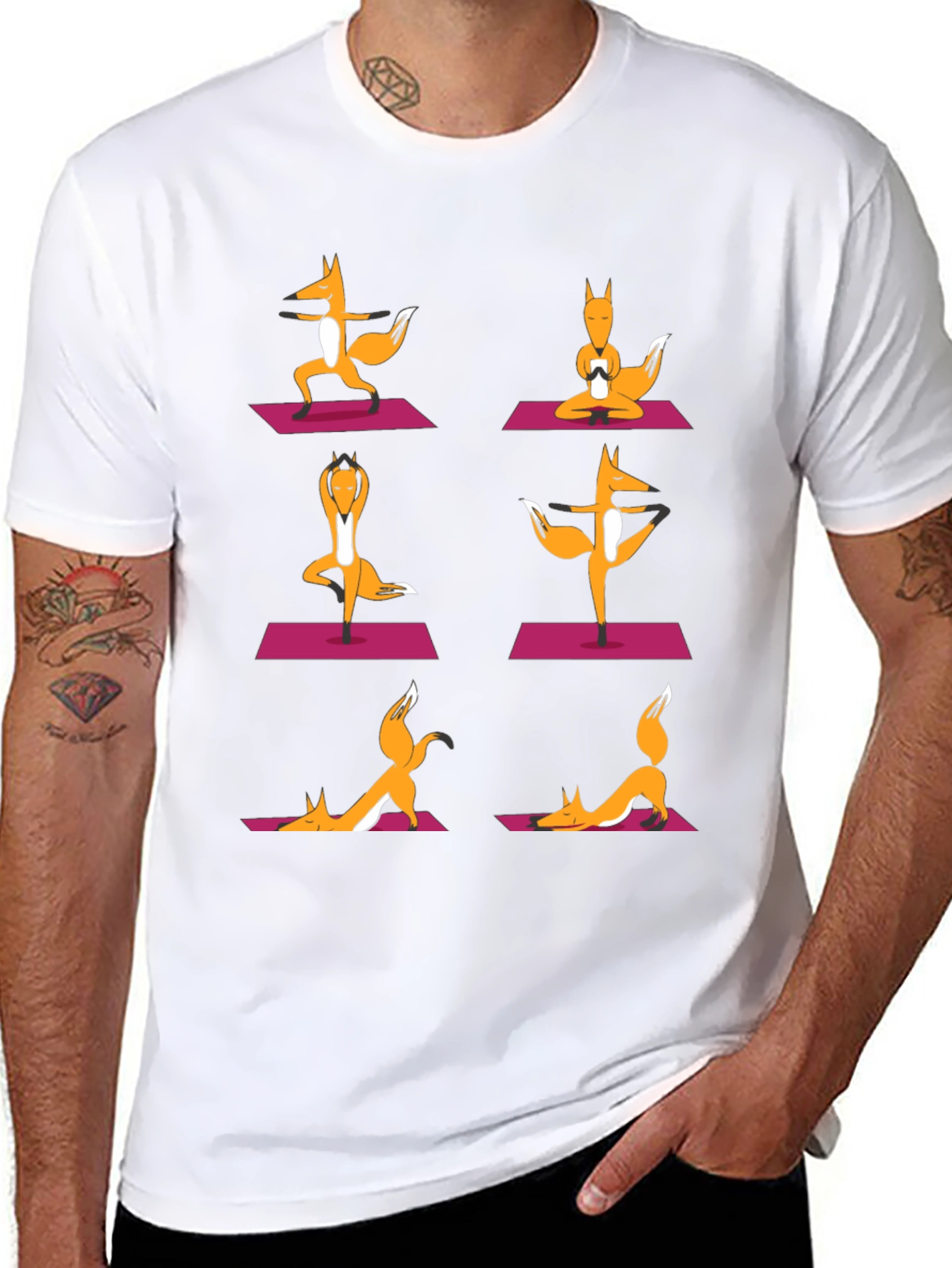 Yoga Foxes Graphic T-Shirt - Mens Black Tee