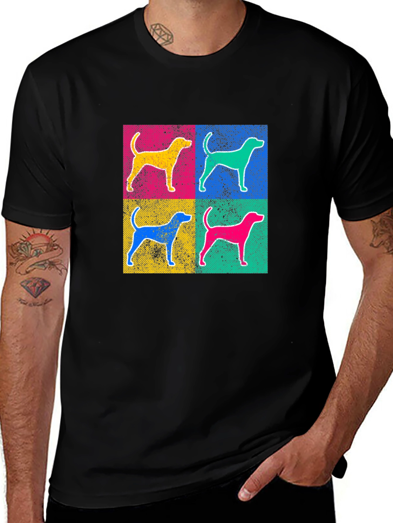Pop Art Dog Graphic Tee - Unisex Black T-Shirt