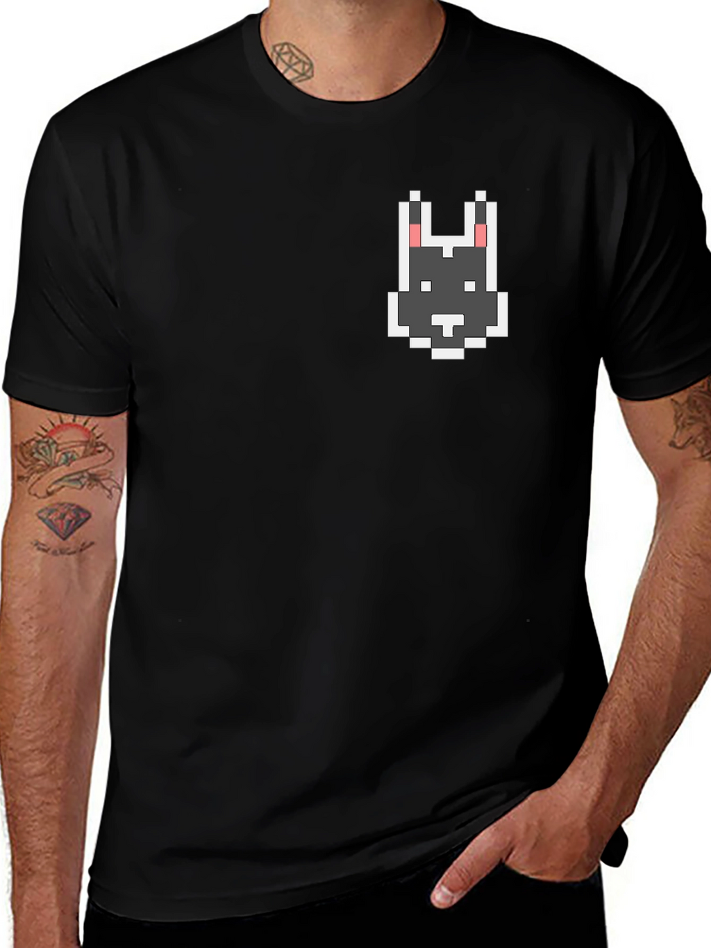 Pixel Art Dog T-Shirt - Black Crew Neck Tee