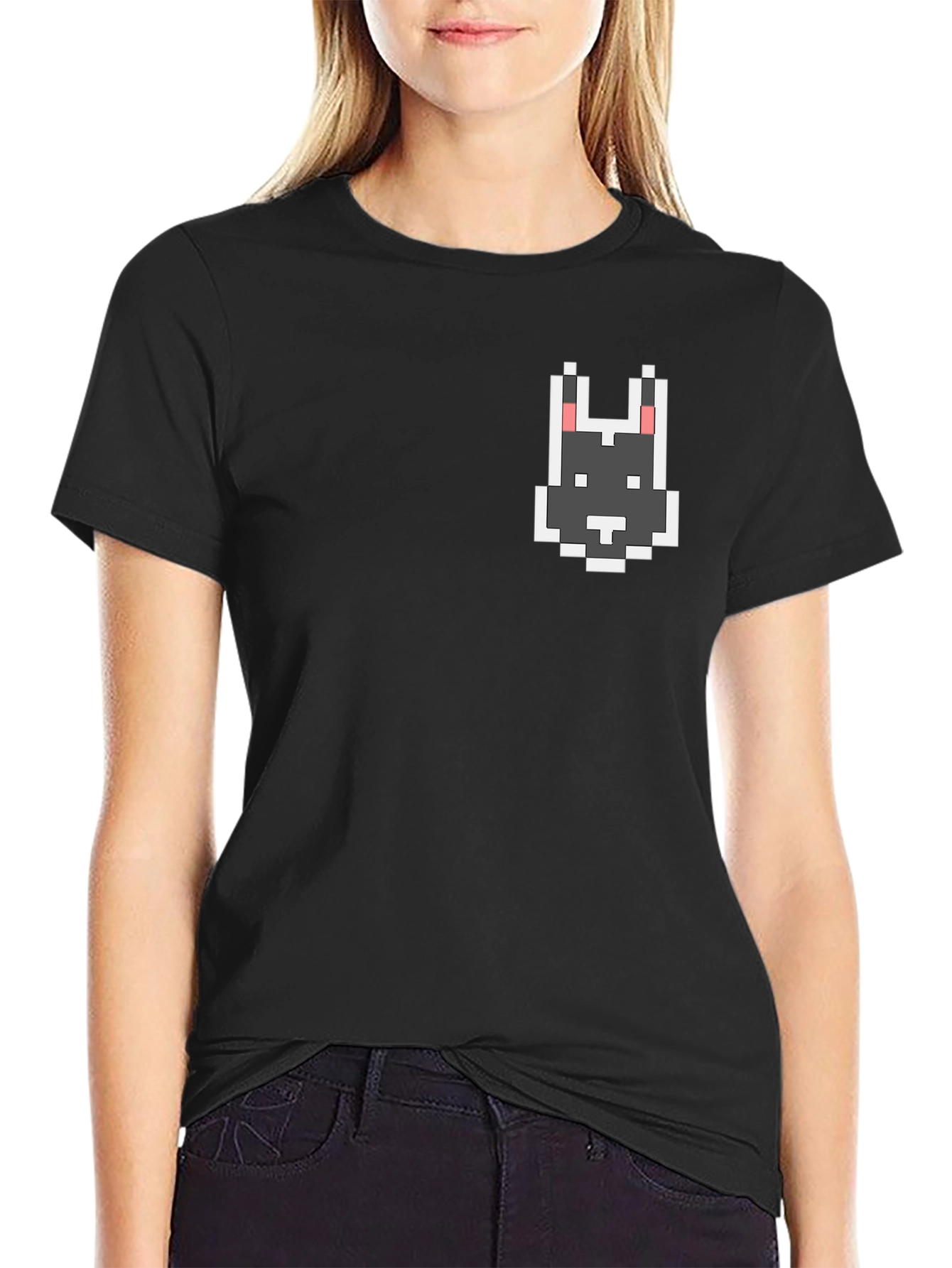 Pixel Art Dog T-Shirt - Black Crew Neck Tee