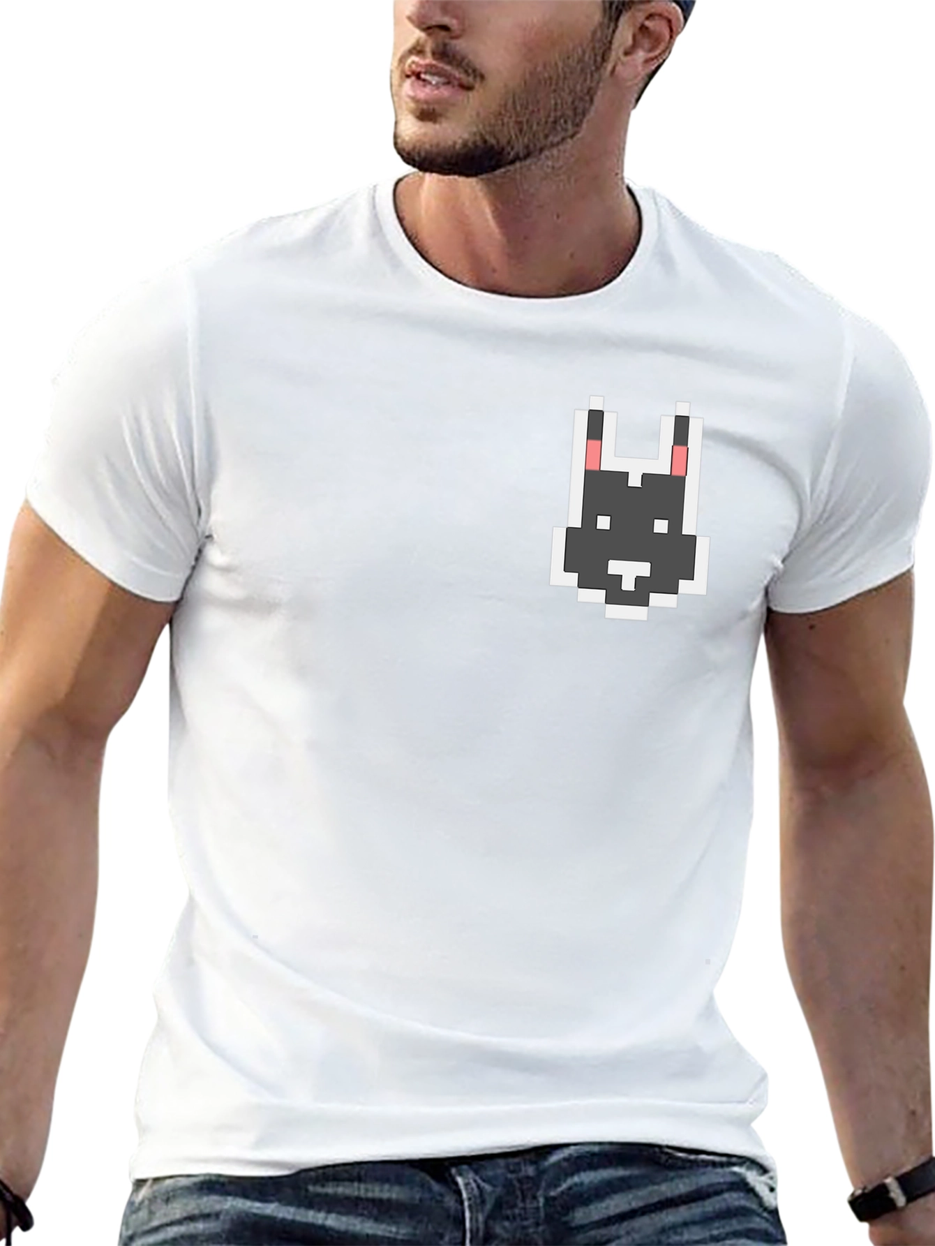 Pixel Art Dog T-Shirt - Black Crew Neck Tee