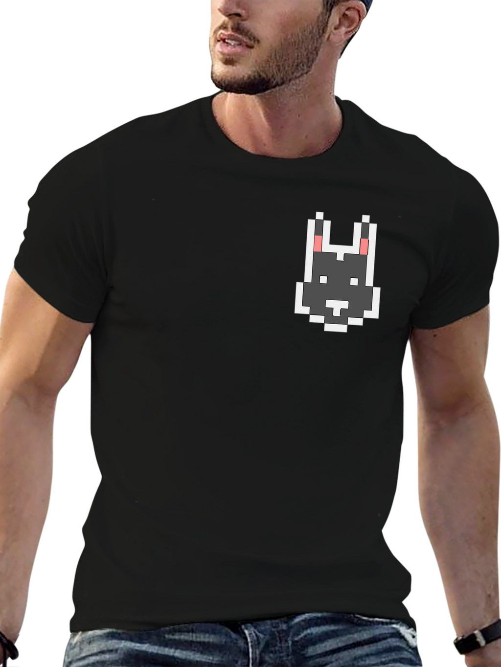 Pixel Art Dog T-Shirt - Black Crew Neck Tee