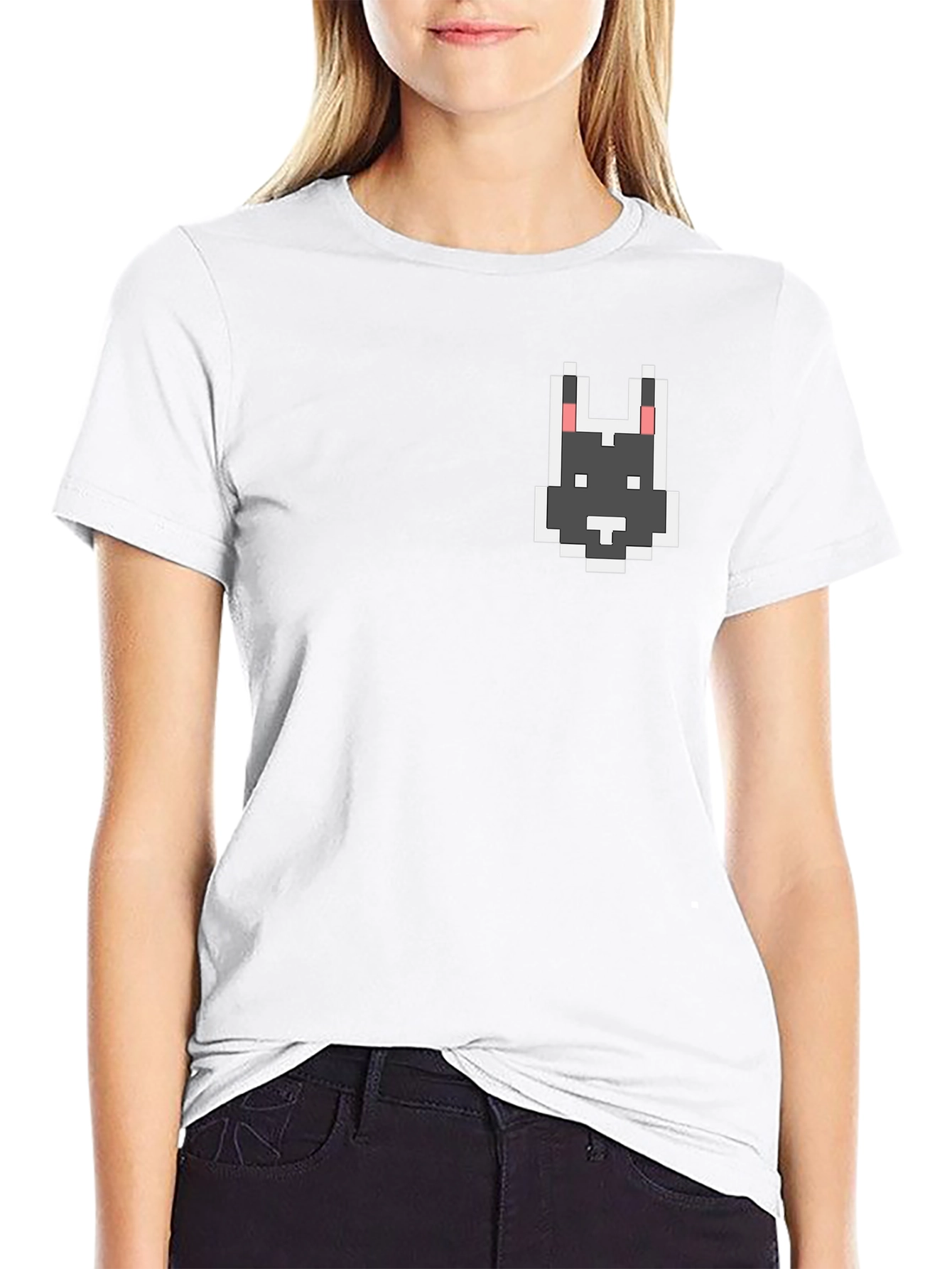 Pixel Art Dog T-Shirt - Black Crew Neck Tee