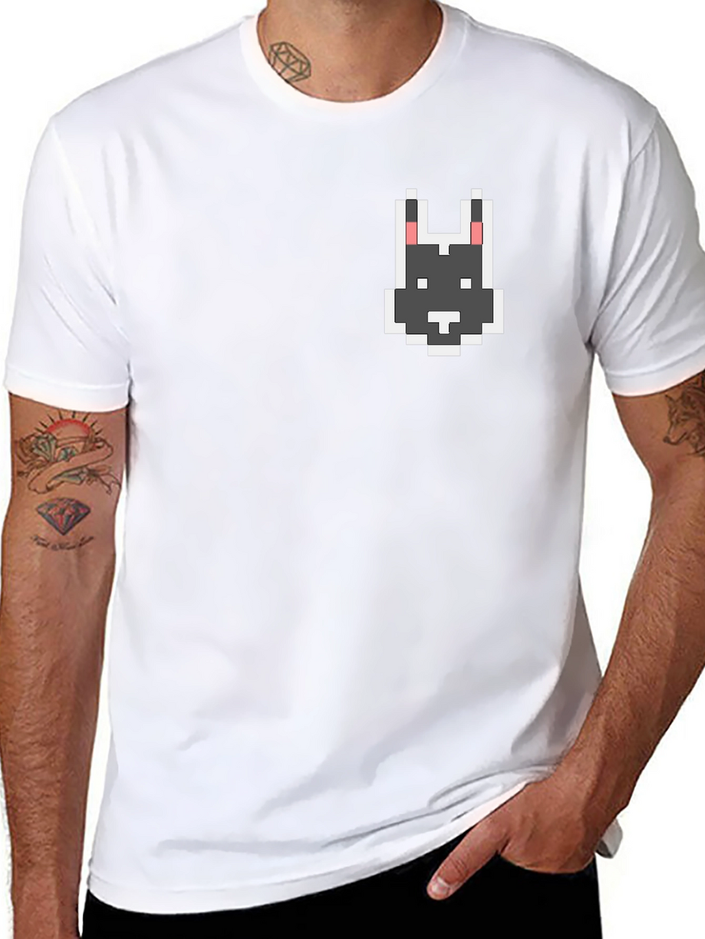 Pixel Art Dog T-Shirt - Black Crew Neck Tee