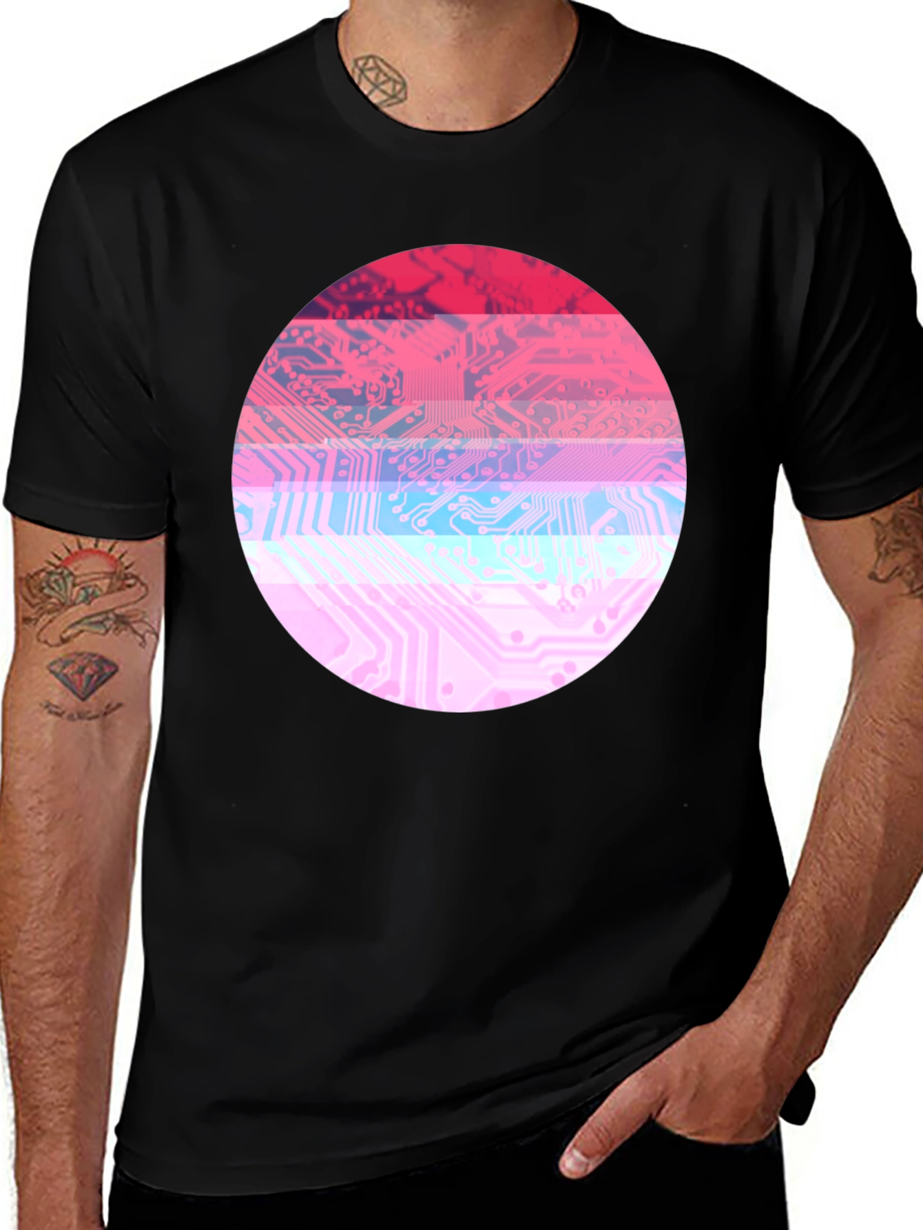 Circuit Board Circle Graphic Tee - Retro Style