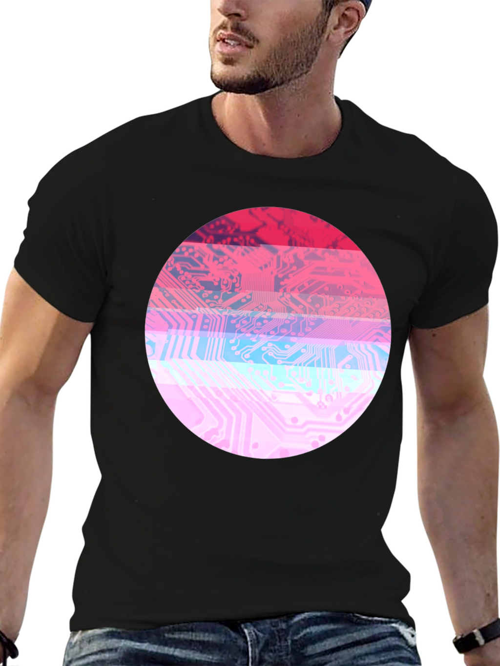 Circuit Board Circle Graphic Tee - Retro Style