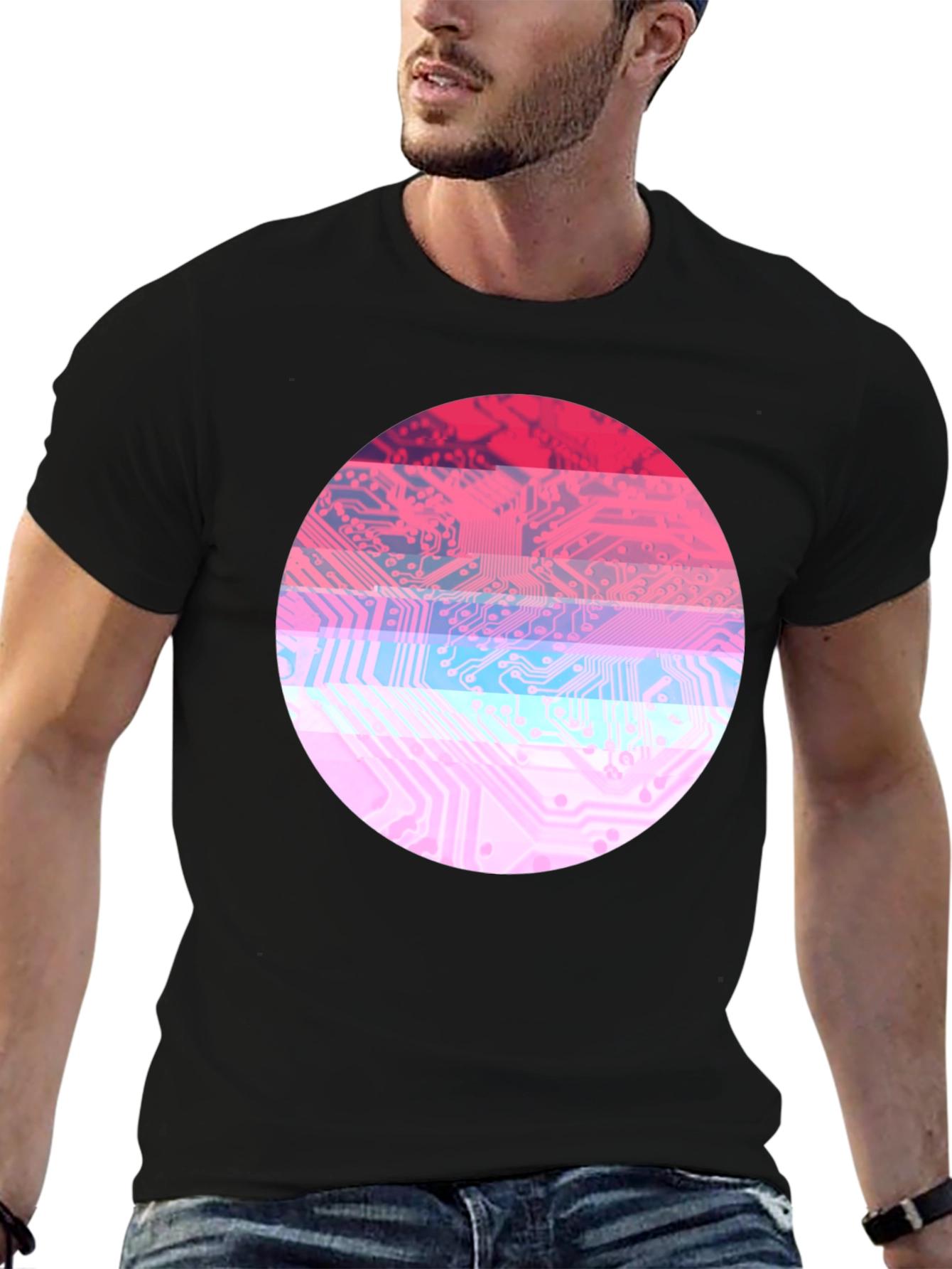 Circuit Board Circle Graphic Tee - Retro Style