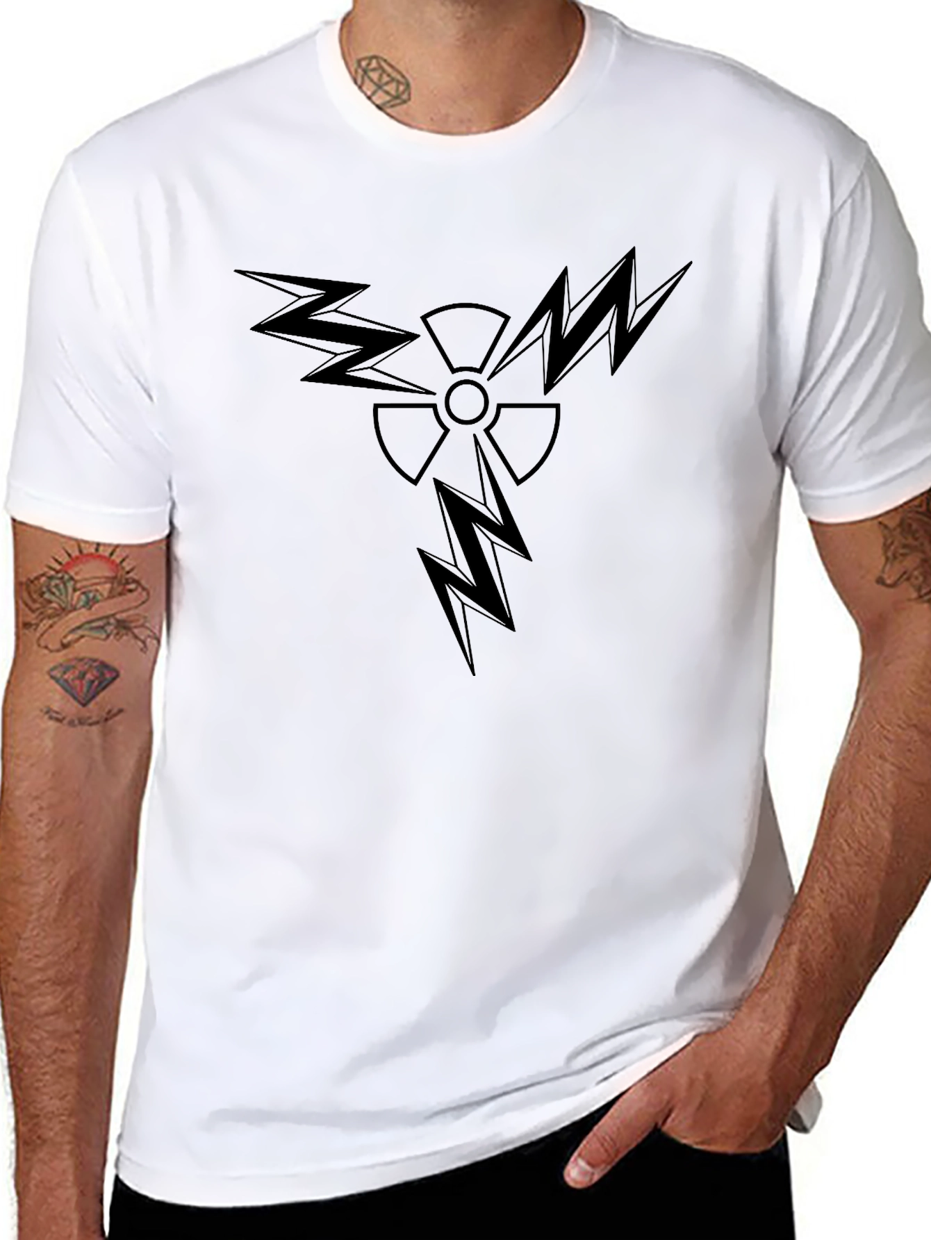 Edgy Black T-Shirt with Radiation Lightning Design