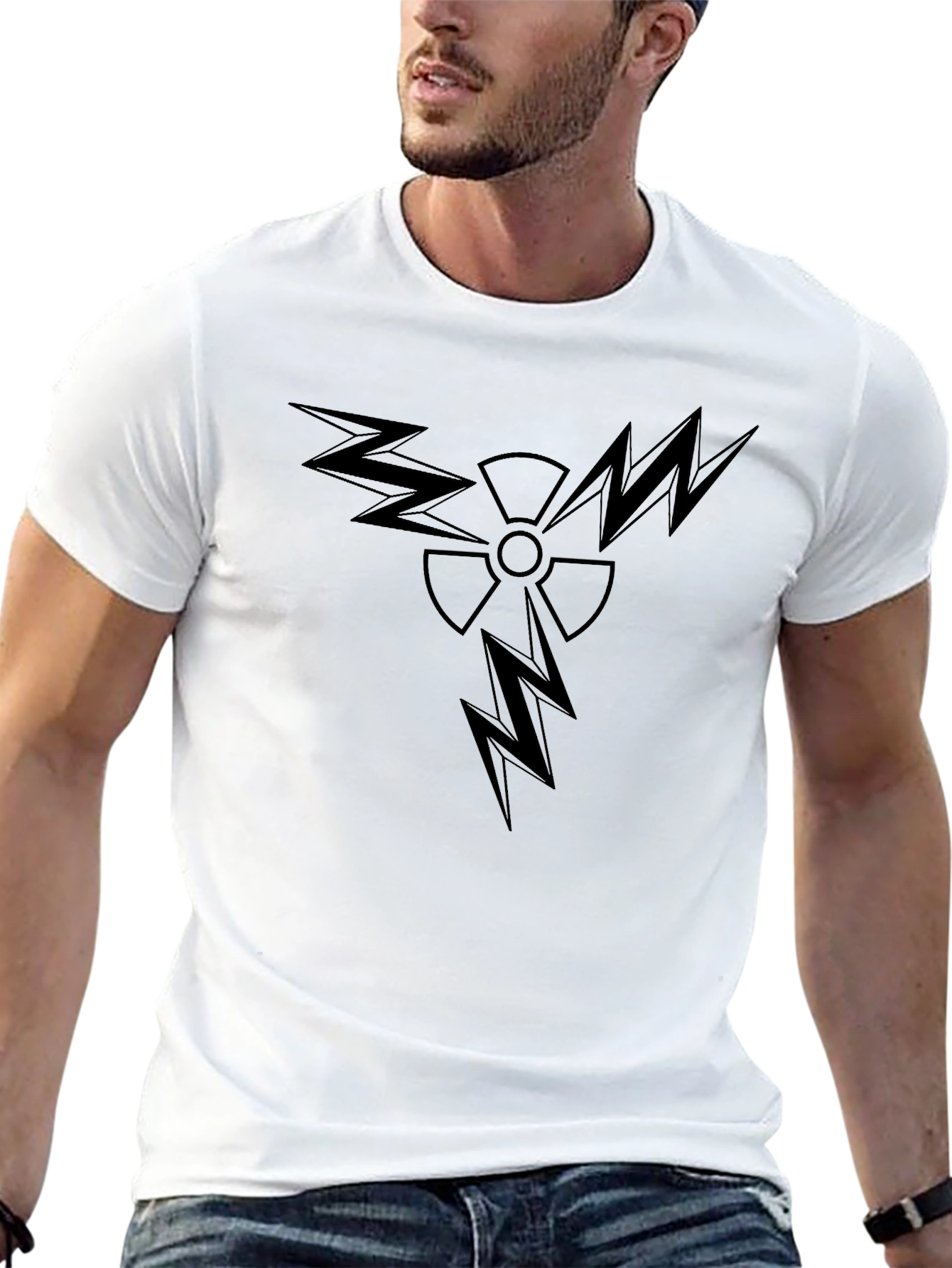 Edgy Black T-Shirt with Radiation Lightning Design