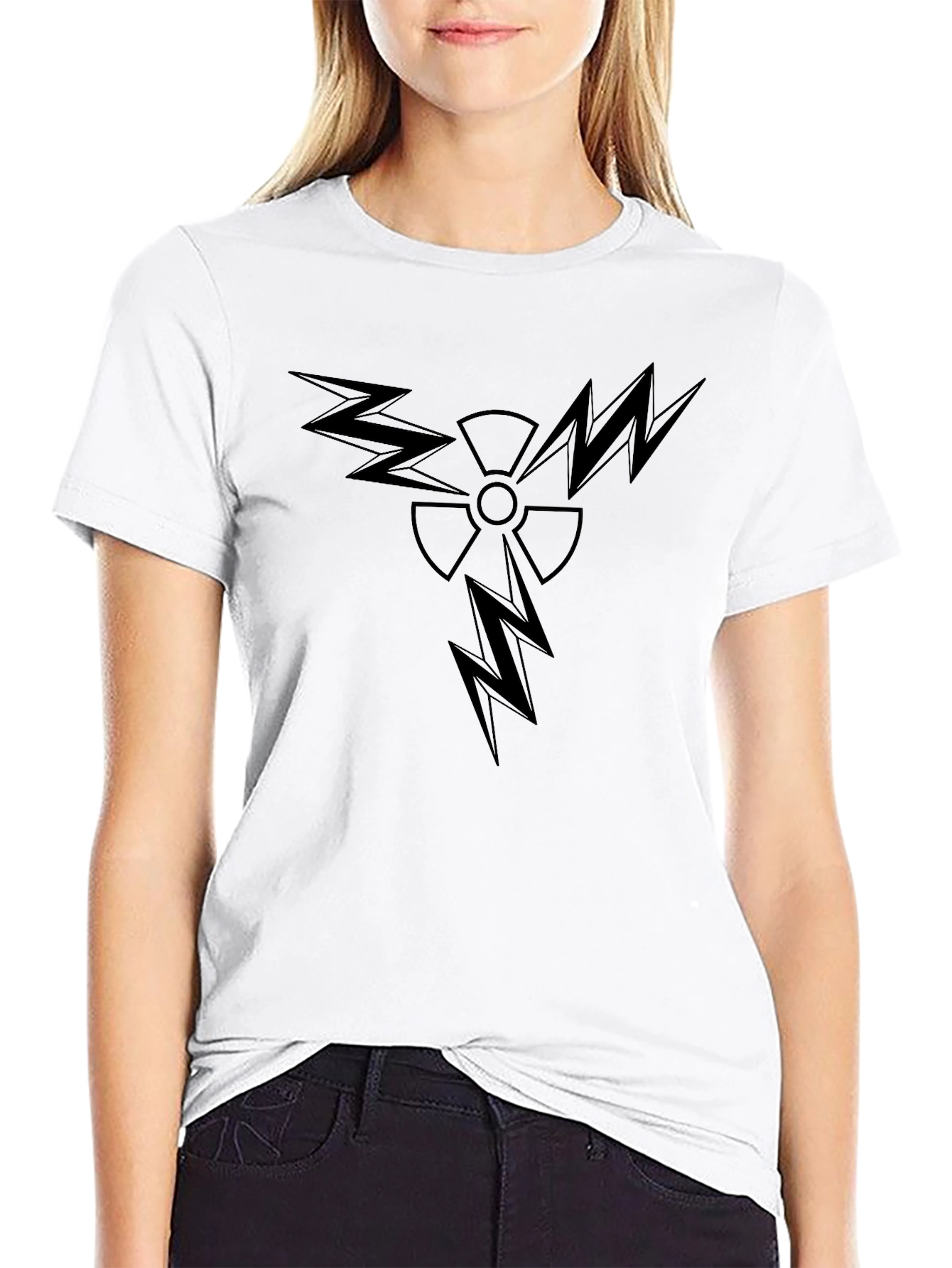 Edgy Black T-Shirt with Radiation Lightning Design