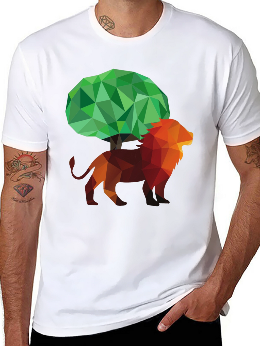 Abstract Lion & Tree Graphic T-Shirt - Unique Design