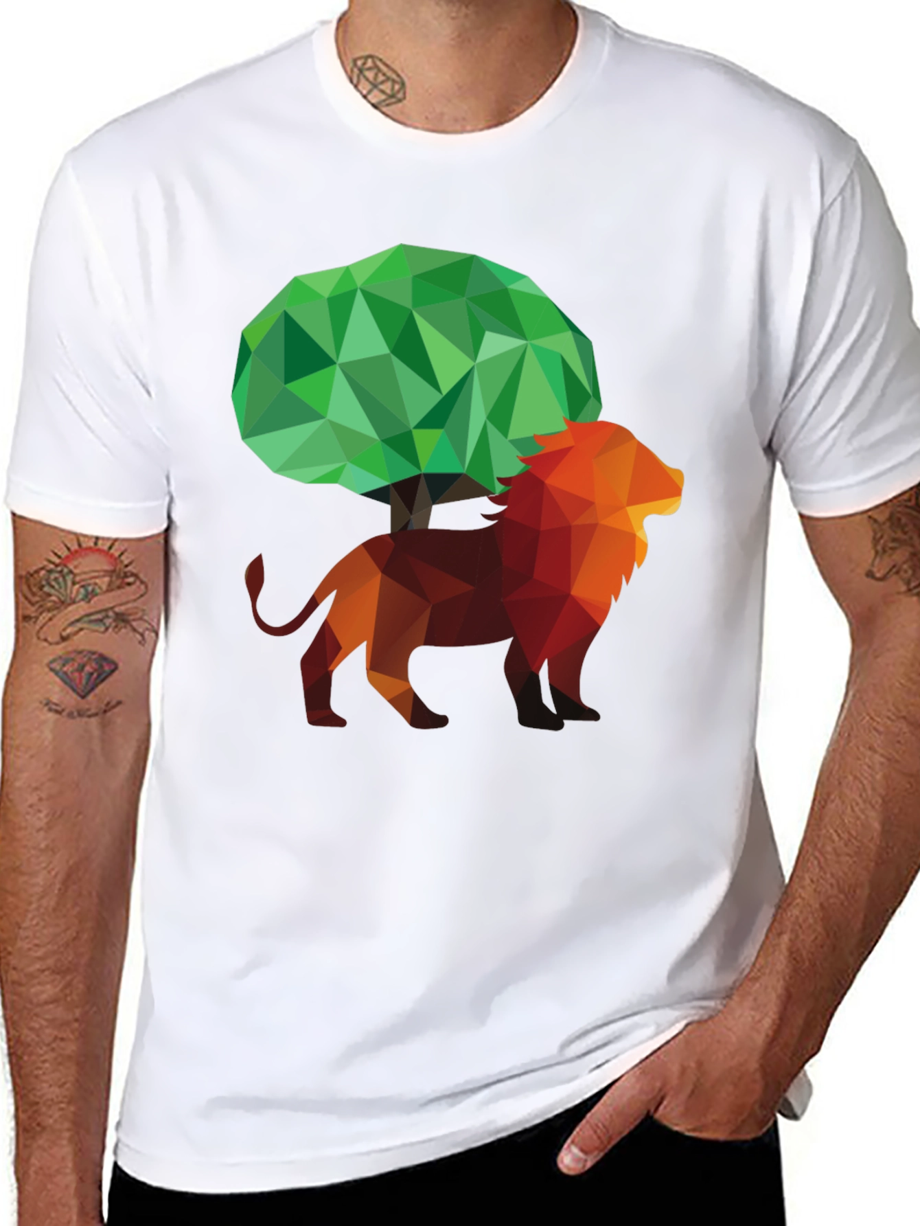 Abstract Lion & Tree Graphic T-Shirt - Unique Design