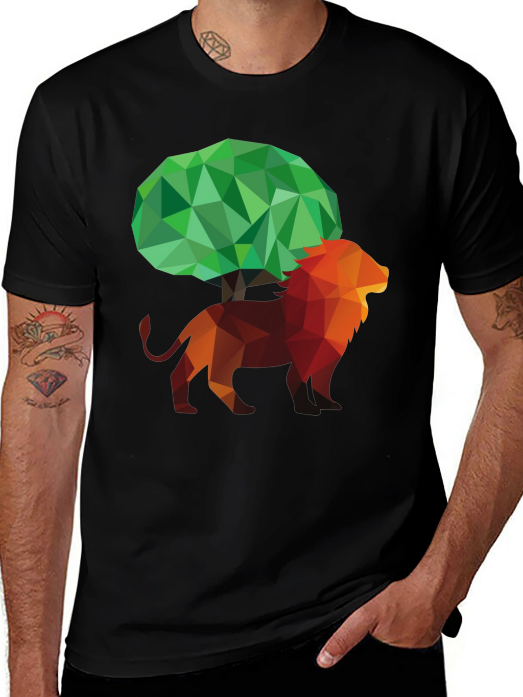 Abstract Lion & Tree Graphic T-Shirt - Unique Design