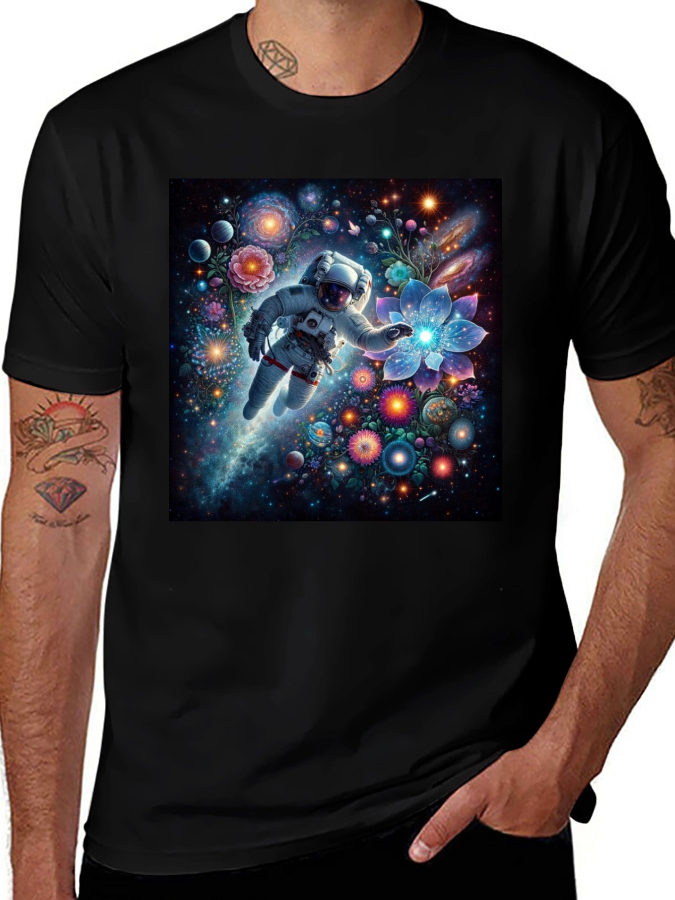 Astronaut Galaxy Floral T-Shirt - Unisex