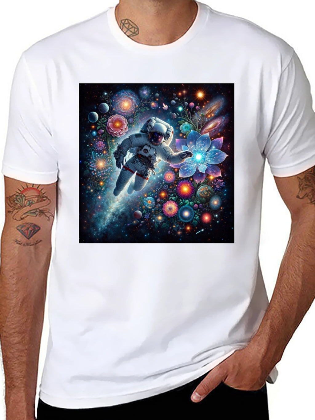 Astronaut Galaxy Floral T-Shirt - Unisex