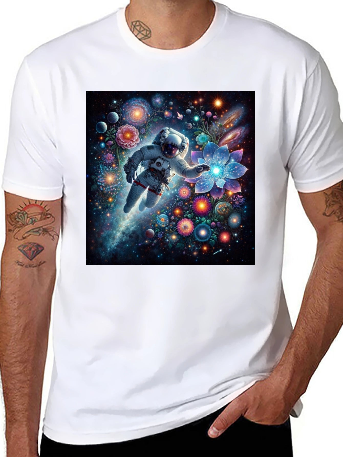 Astronaut Galaxy Floral T-Shirt - Unisex