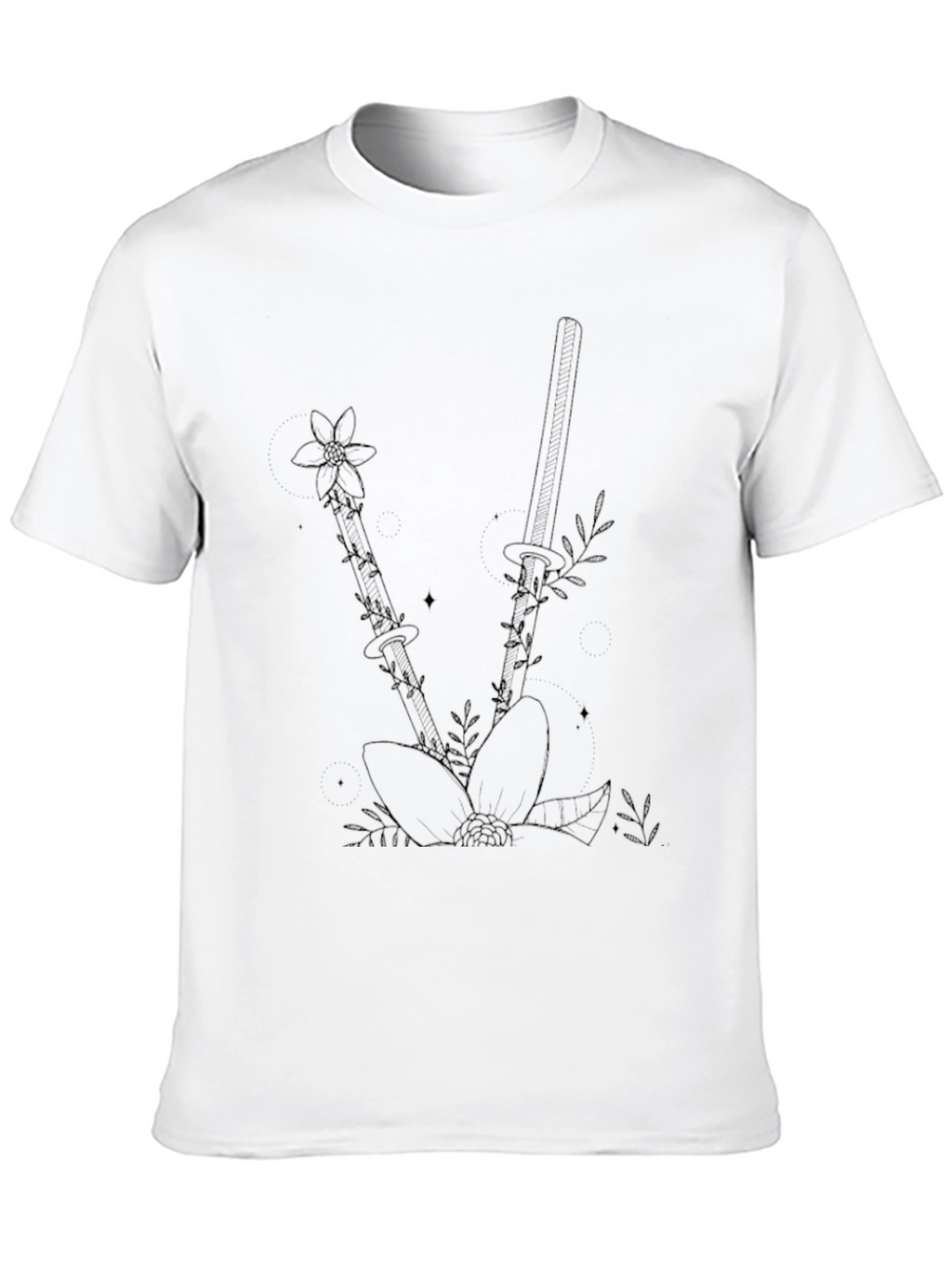 Floral Katana Black T-Shirt - Edgy Botanical Design