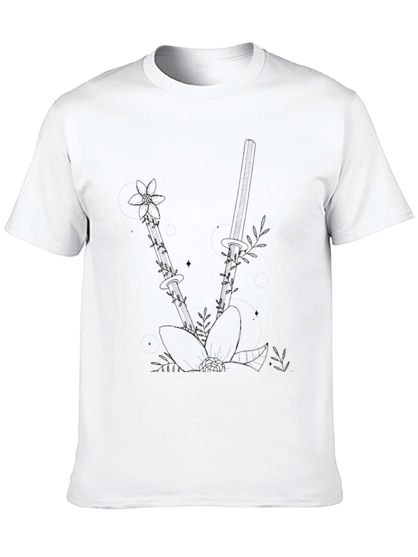 Floral Katana Black T-Shirt - Edgy Botanical Design