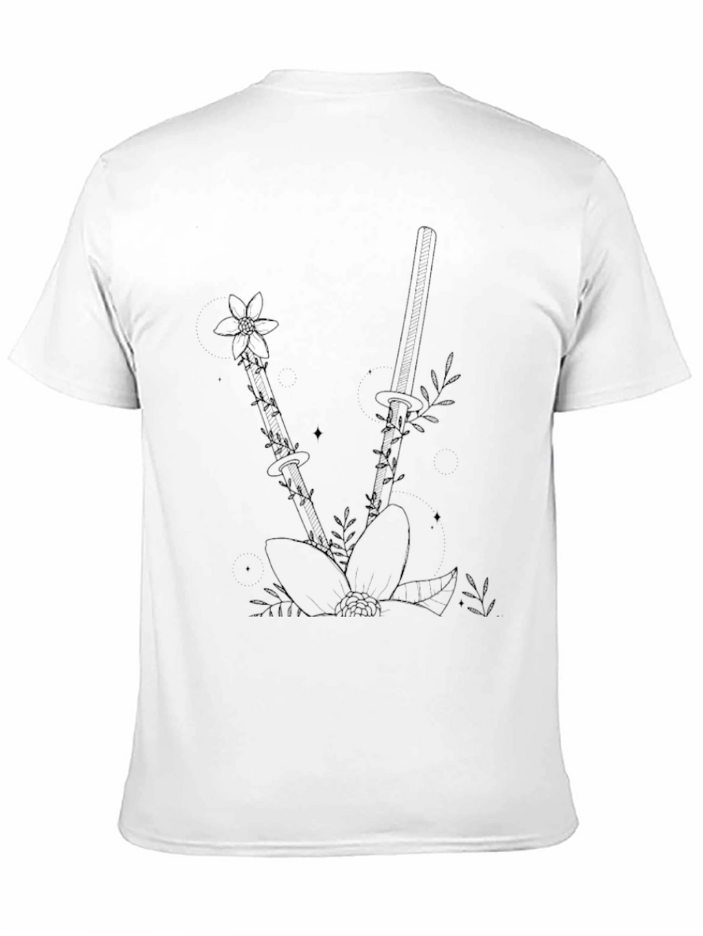 Floral Katana Black T-Shirt - Edgy Botanical Design