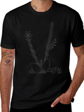 Floral Katana Black T-Shirt - Edgy Botanical Design