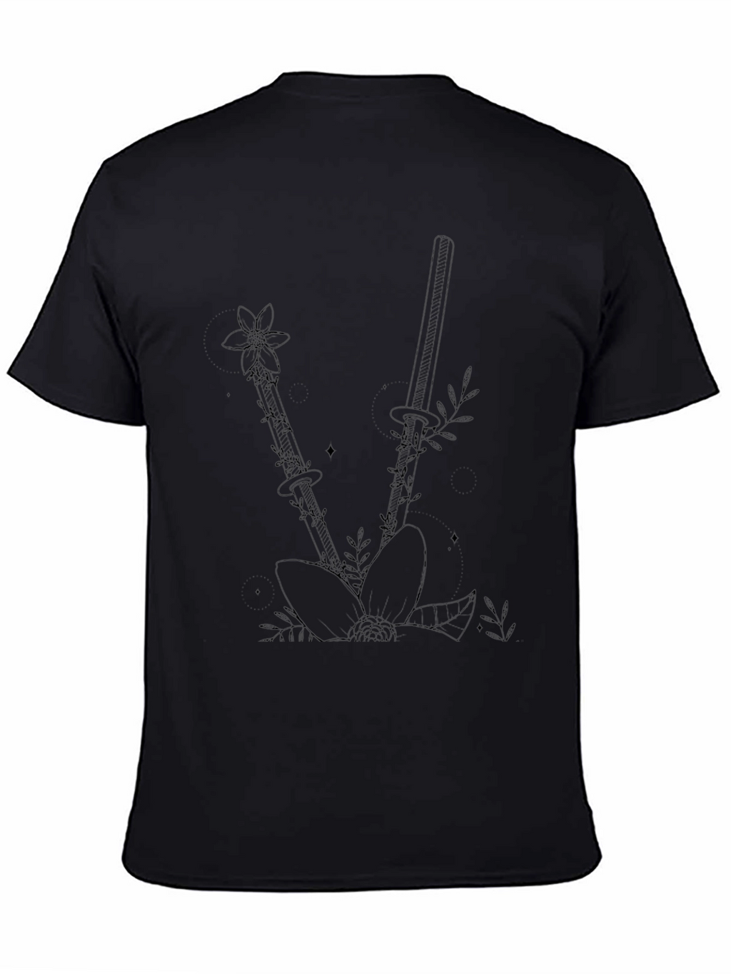 Floral Katana Black T-Shirt - Edgy Botanical Design
