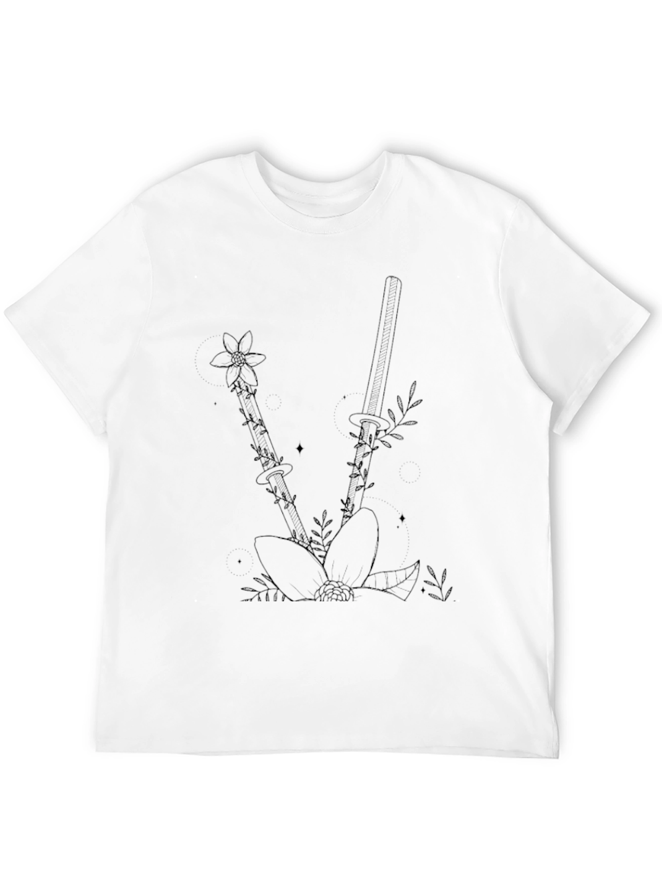 Floral Katana Black T-Shirt - Edgy Botanical Design