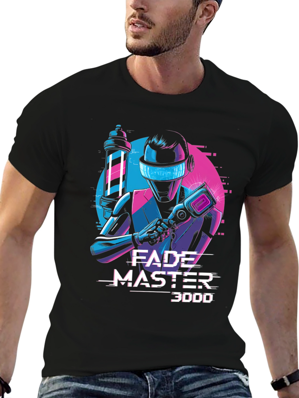 Fade Master 3000 T-Shirt - Barber Robot Graphic Tee