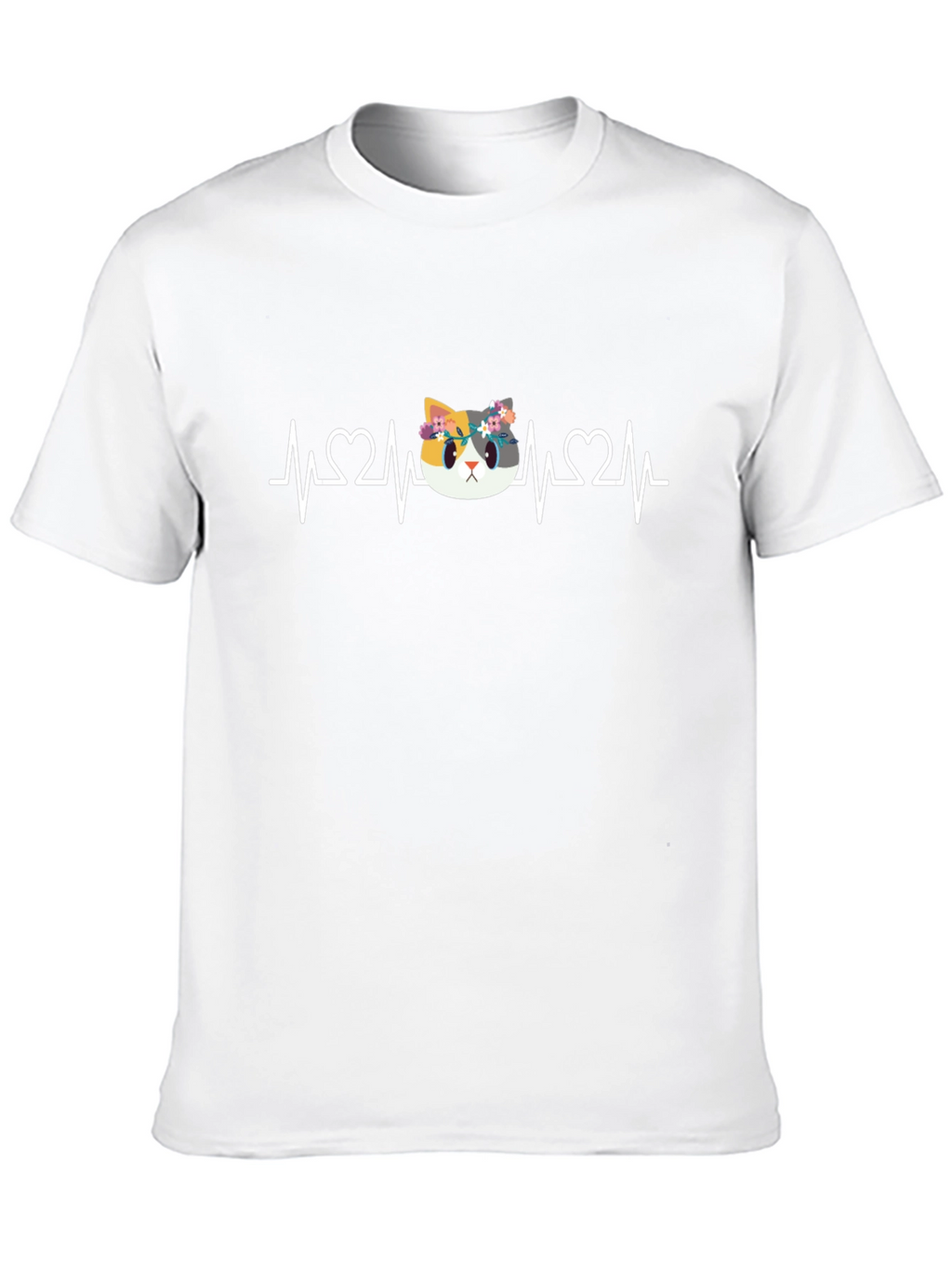 Cat Heartbeat T-Shirt - Floral Crown Kitten Tee