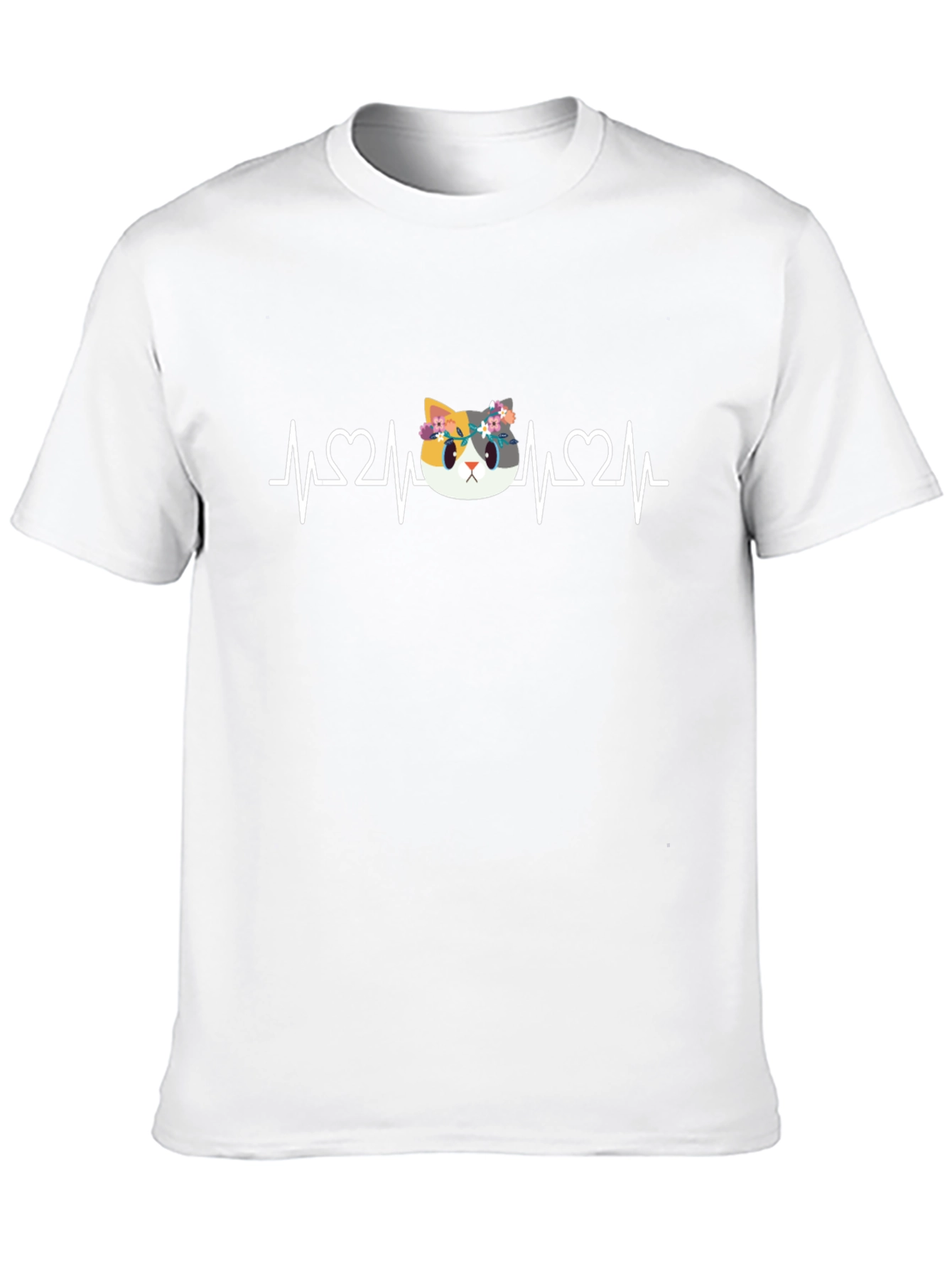 Cat Heartbeat T-Shirt - Floral Crown Kitten Tee