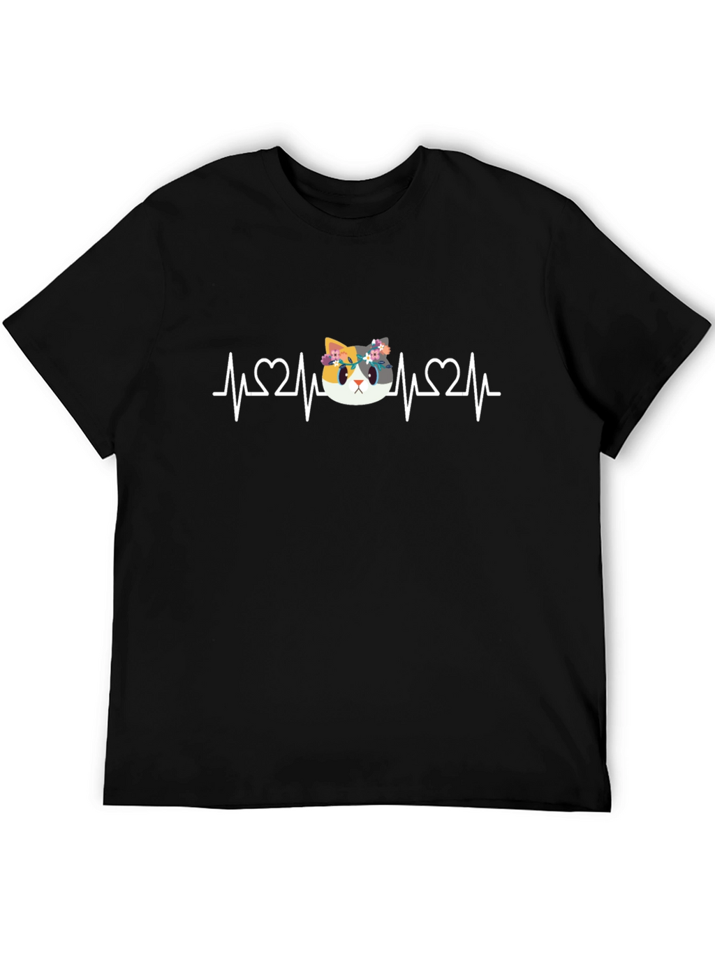 Cat Heartbeat T-Shirt - Floral Crown Kitten Tee
