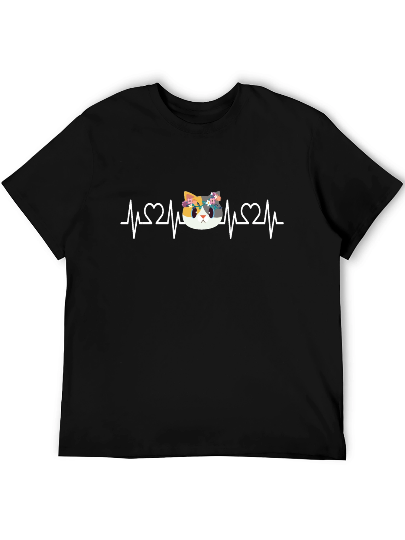 Cat Heartbeat T-Shirt - Floral Crown Kitten Tee