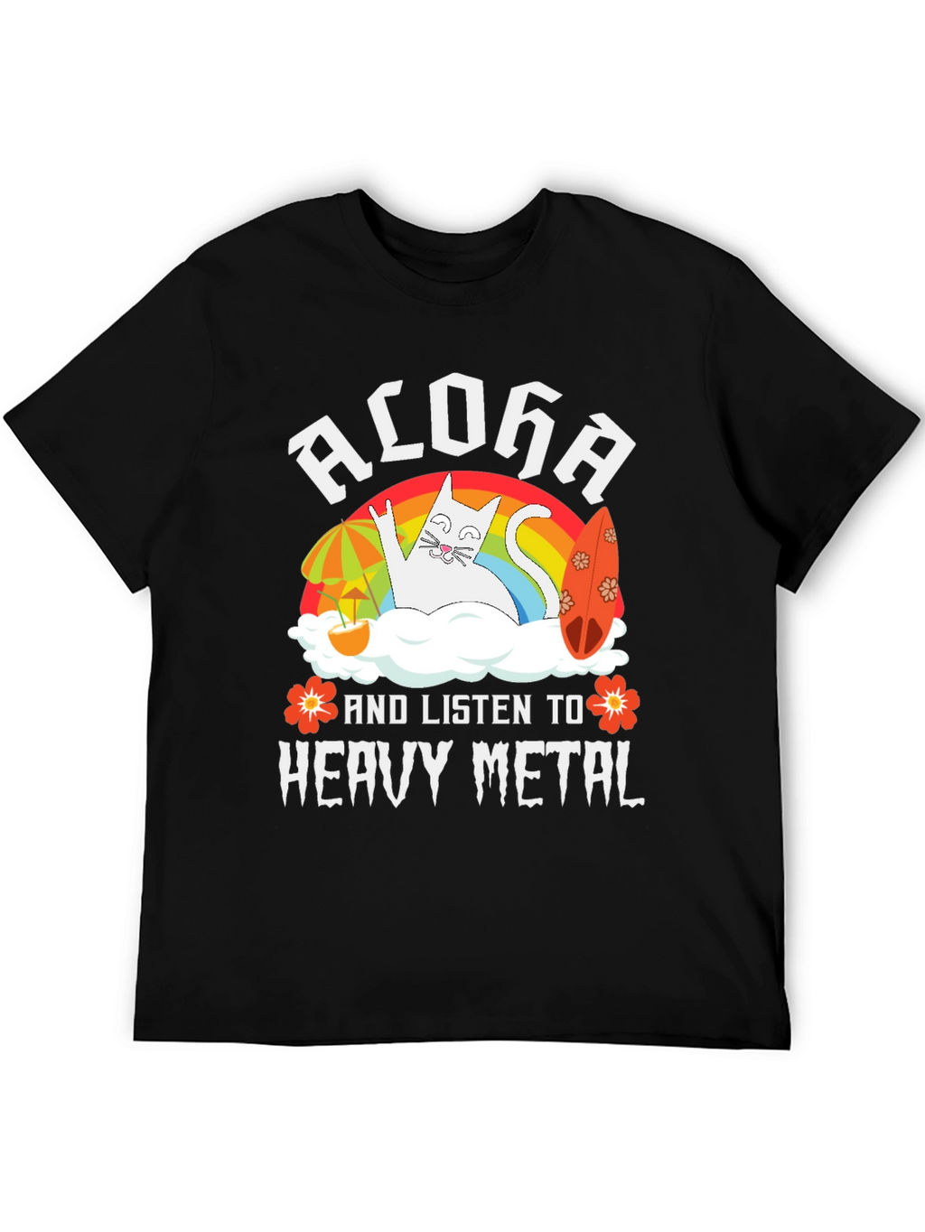Aloha Heavy Metal Cat Graphic T-Shirt