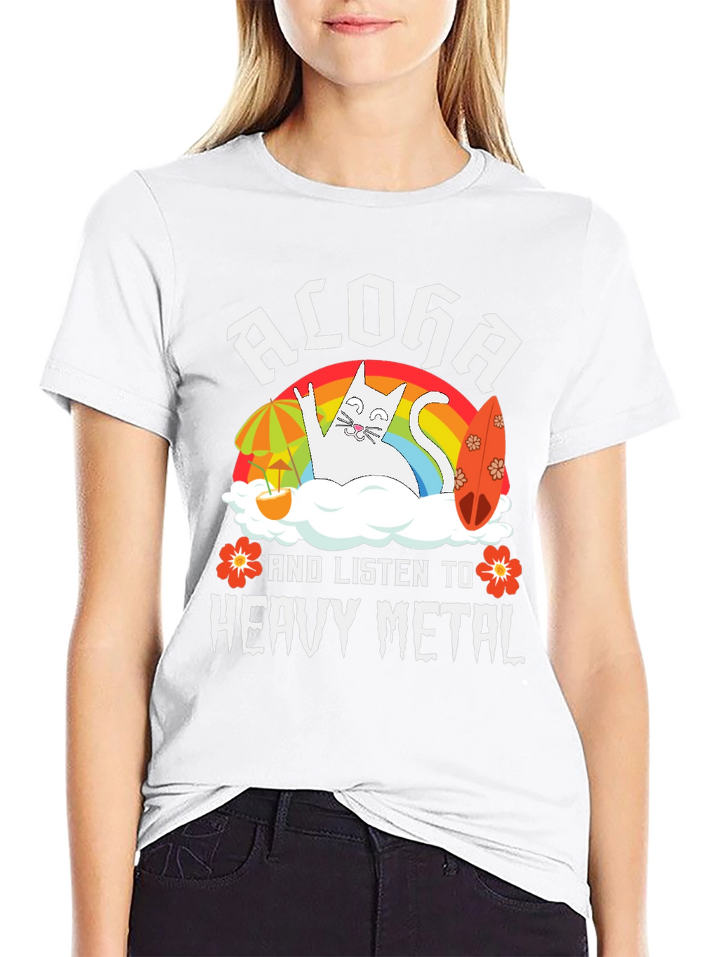 Aloha Heavy Metal Cat Graphic T-Shirt