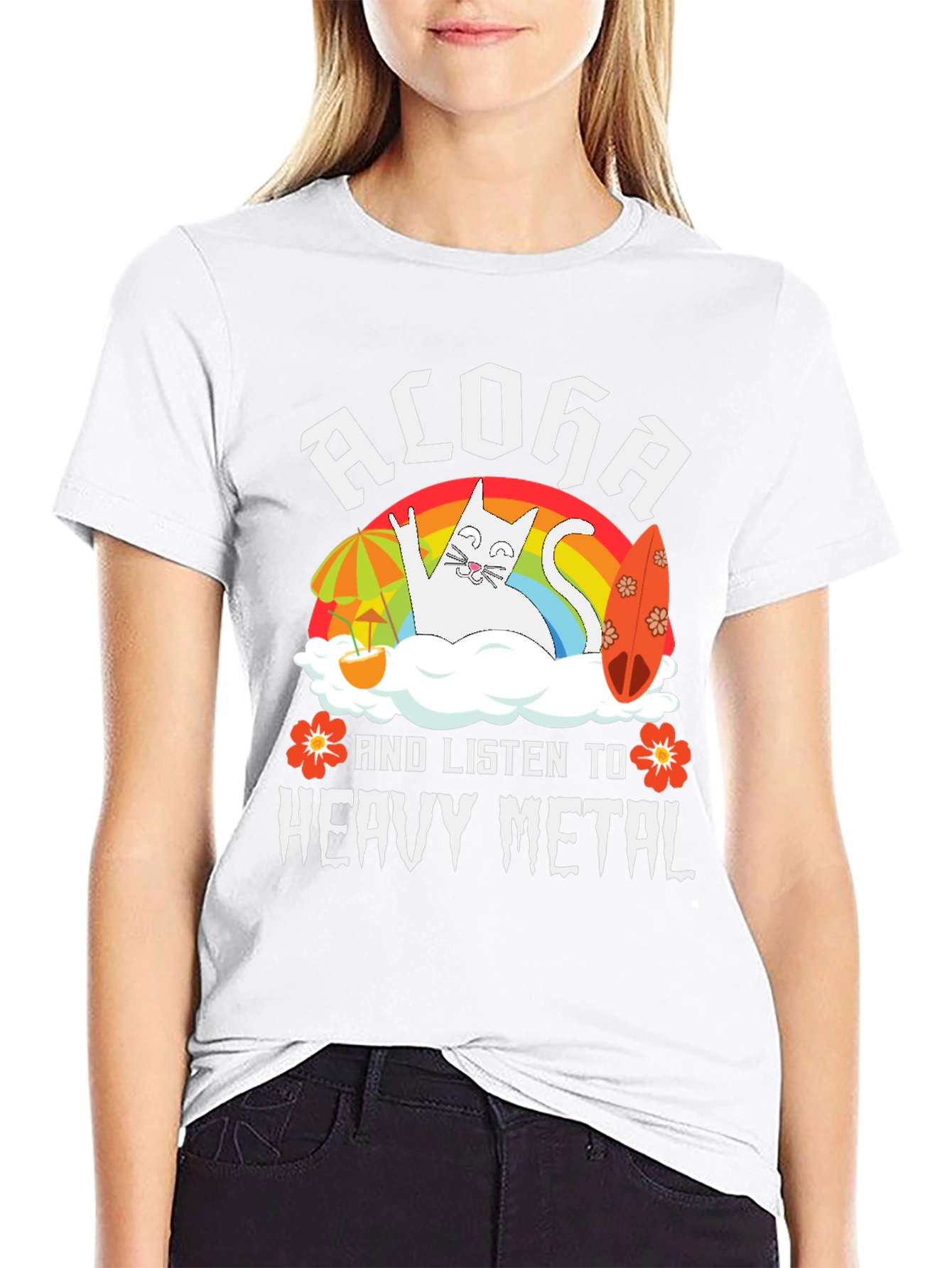 Aloha Heavy Metal Cat Graphic T-Shirt