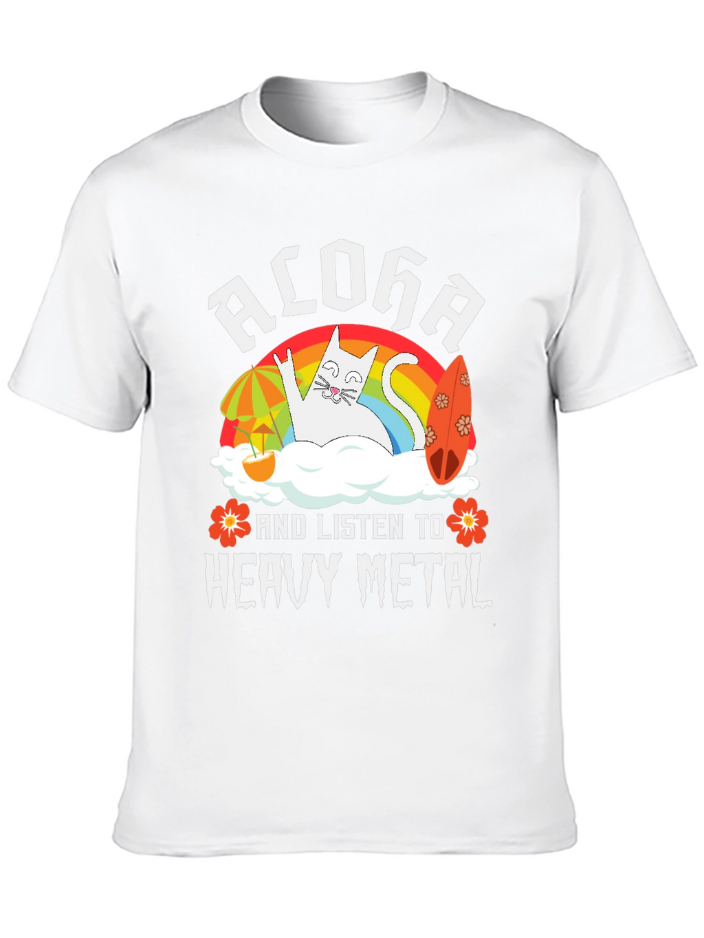 Aloha Heavy Metal Cat Graphic T-Shirt