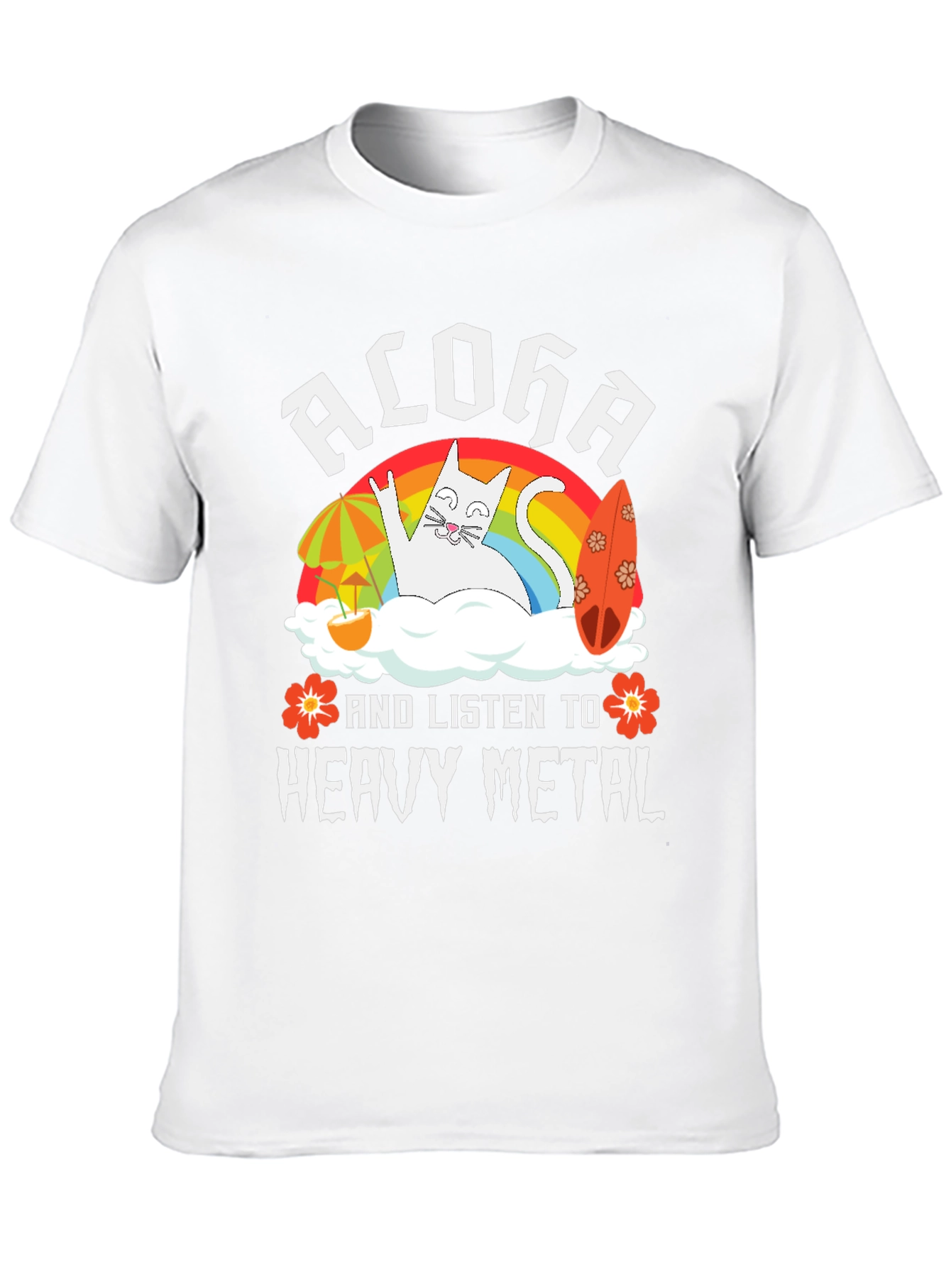 Aloha Heavy Metal Cat Graphic T-Shirt