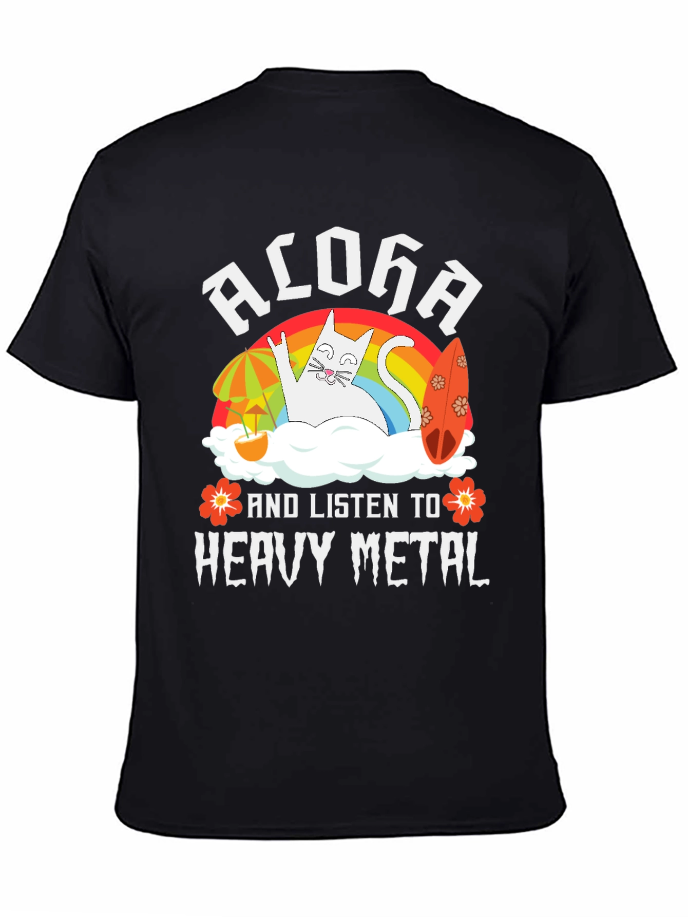 Aloha Heavy Metal Cat Graphic T-Shirt