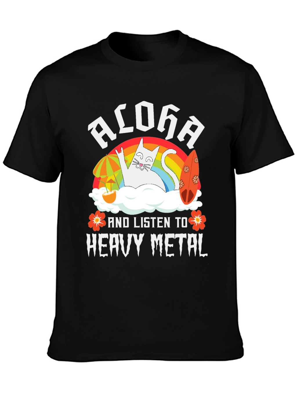 Aloha Heavy Metal Cat Graphic T-Shirt