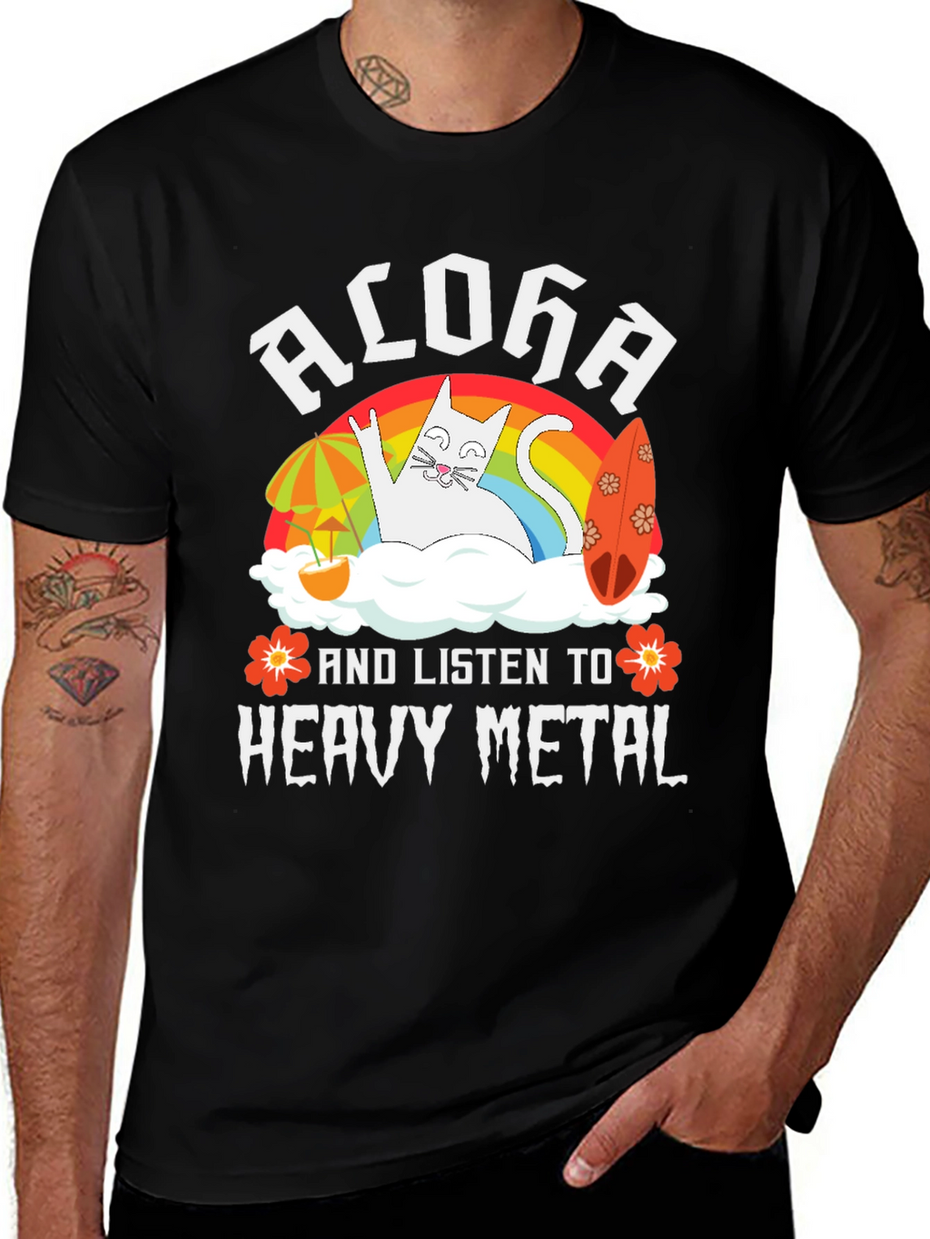 Aloha Heavy Metal Cat Graphic T-Shirt