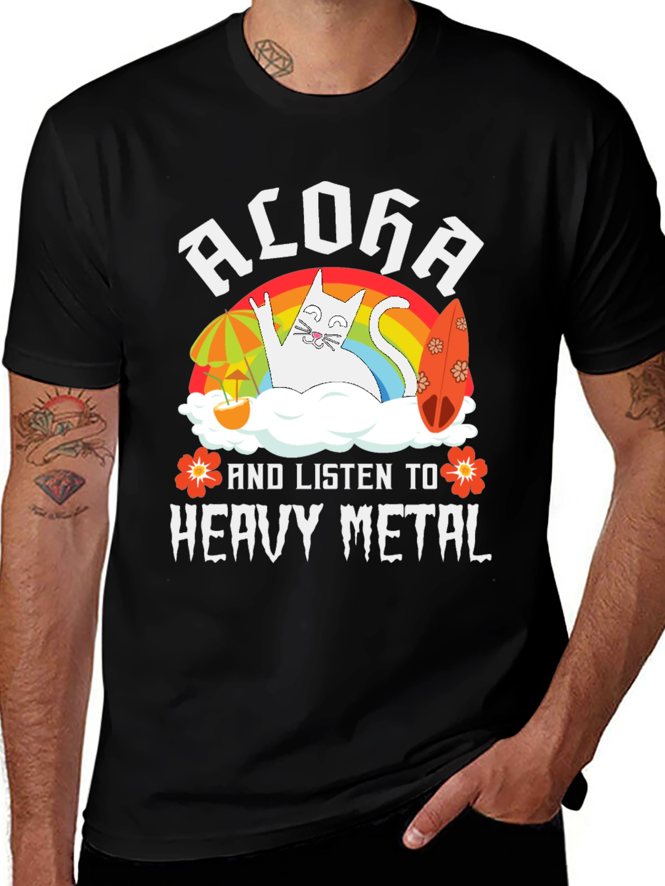Aloha Heavy Metal Cat Graphic T-Shirt