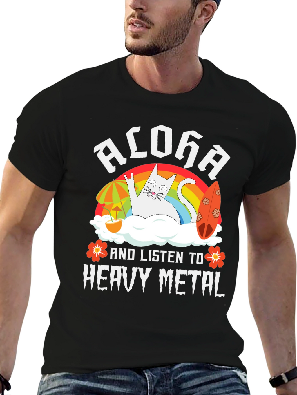 Aloha Heavy Metal Cat Graphic T-Shirt