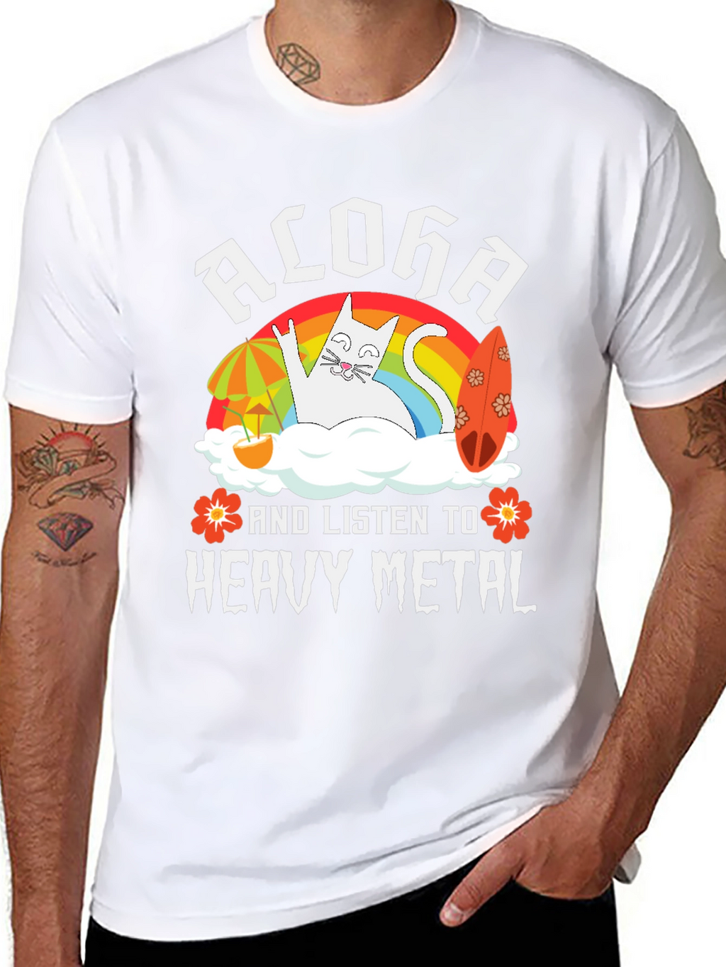Aloha Heavy Metal Cat Graphic T-Shirt