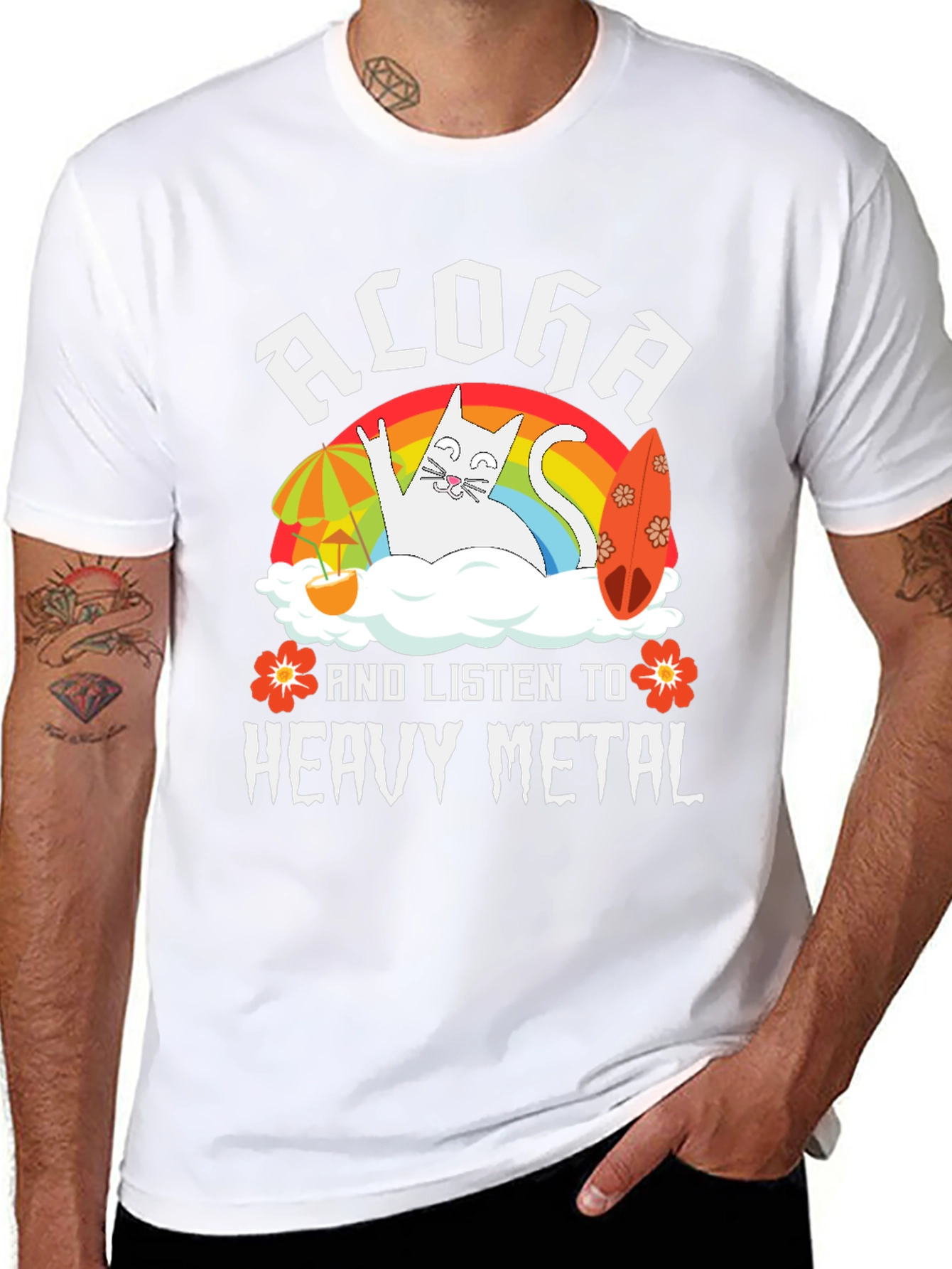Aloha Heavy Metal Cat Graphic T-Shirt