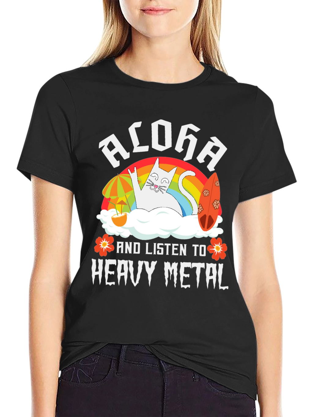 Aloha Heavy Metal Cat Graphic T-Shirt