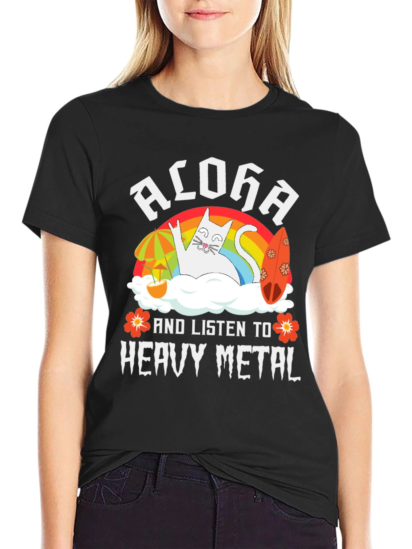 Aloha Heavy Metal Cat Graphic T-Shirt